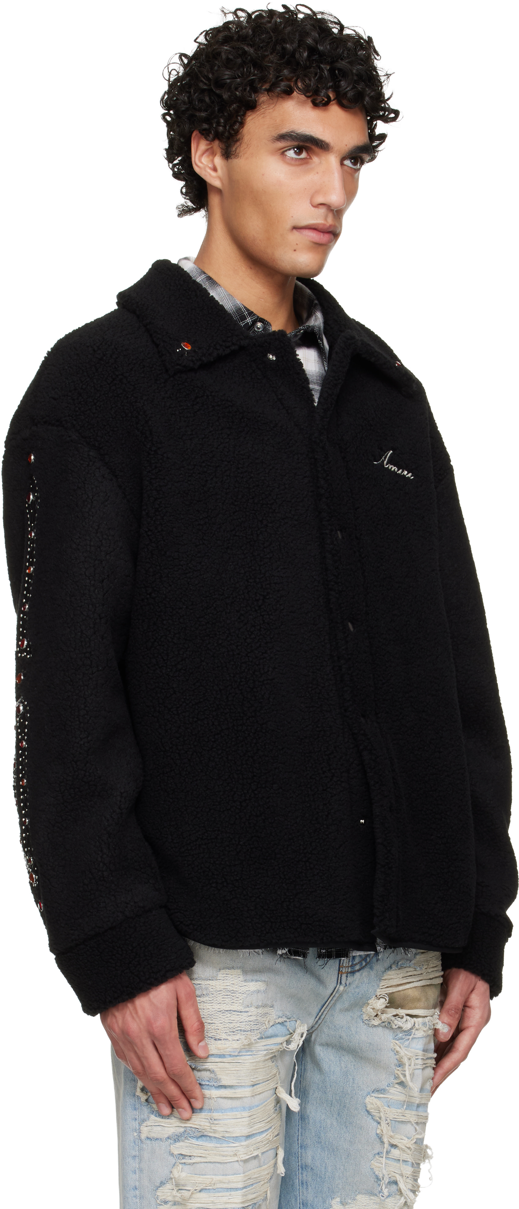 AMIRI: Black Bones Studded Overshirt | SSENSE