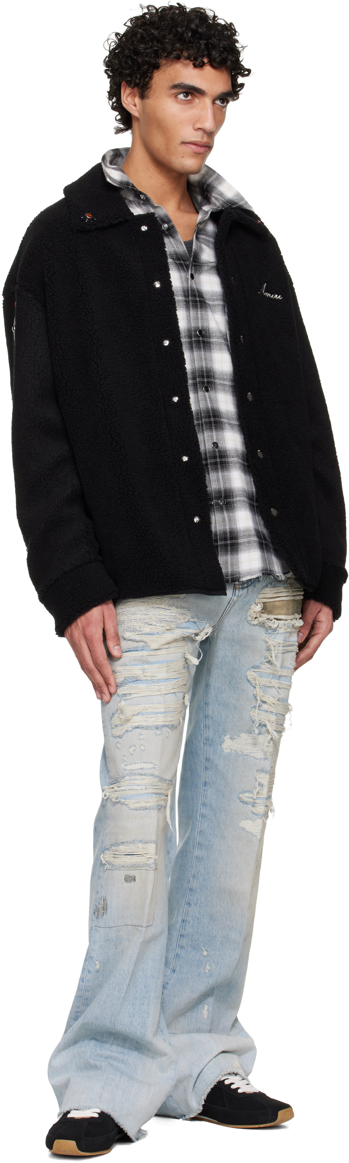 AMIRI: Black Bones Studded Overshirt | SSENSE
