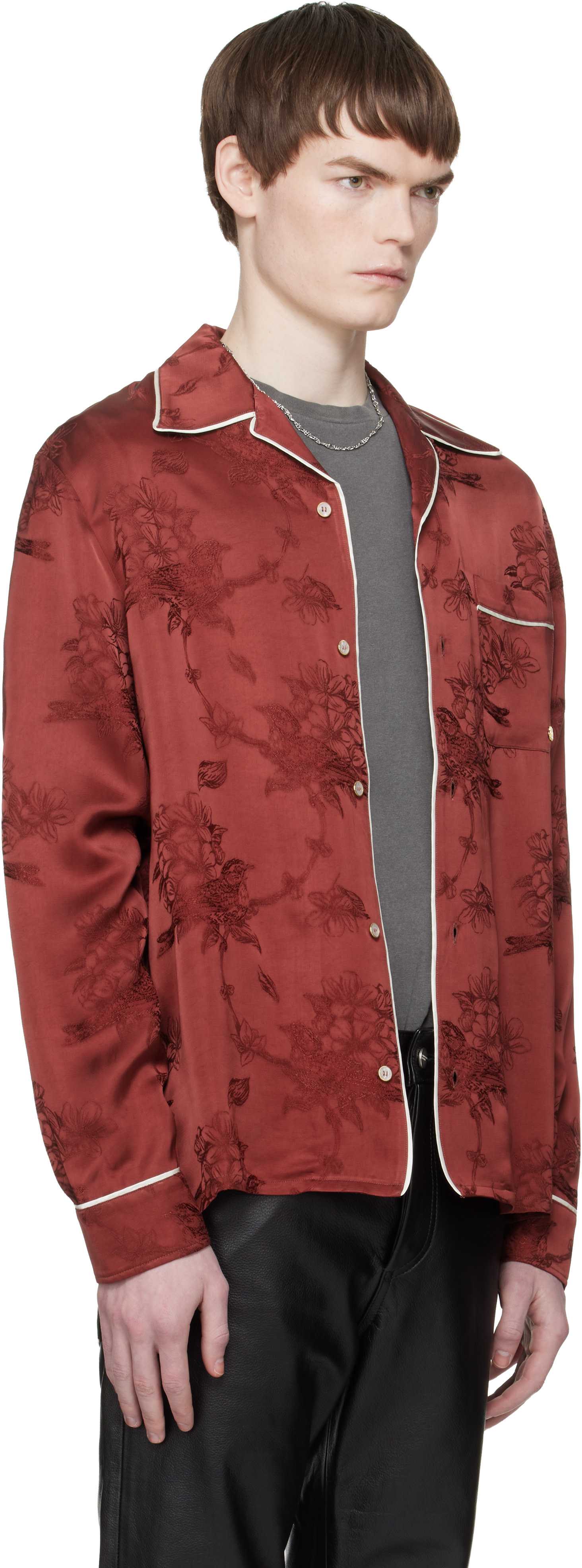 AMIRI: Red Floral Jacquard Pyjama Shirt | SSENSE Canada