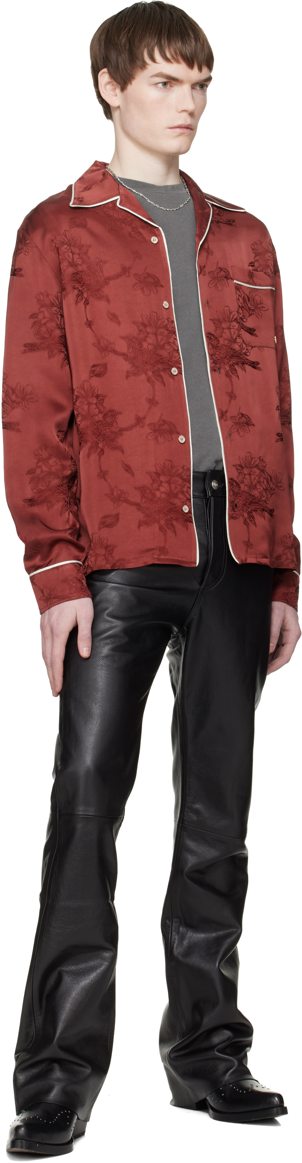 AMIRI: Red Floral Jacquard Pyjama Shirt | SSENSE
