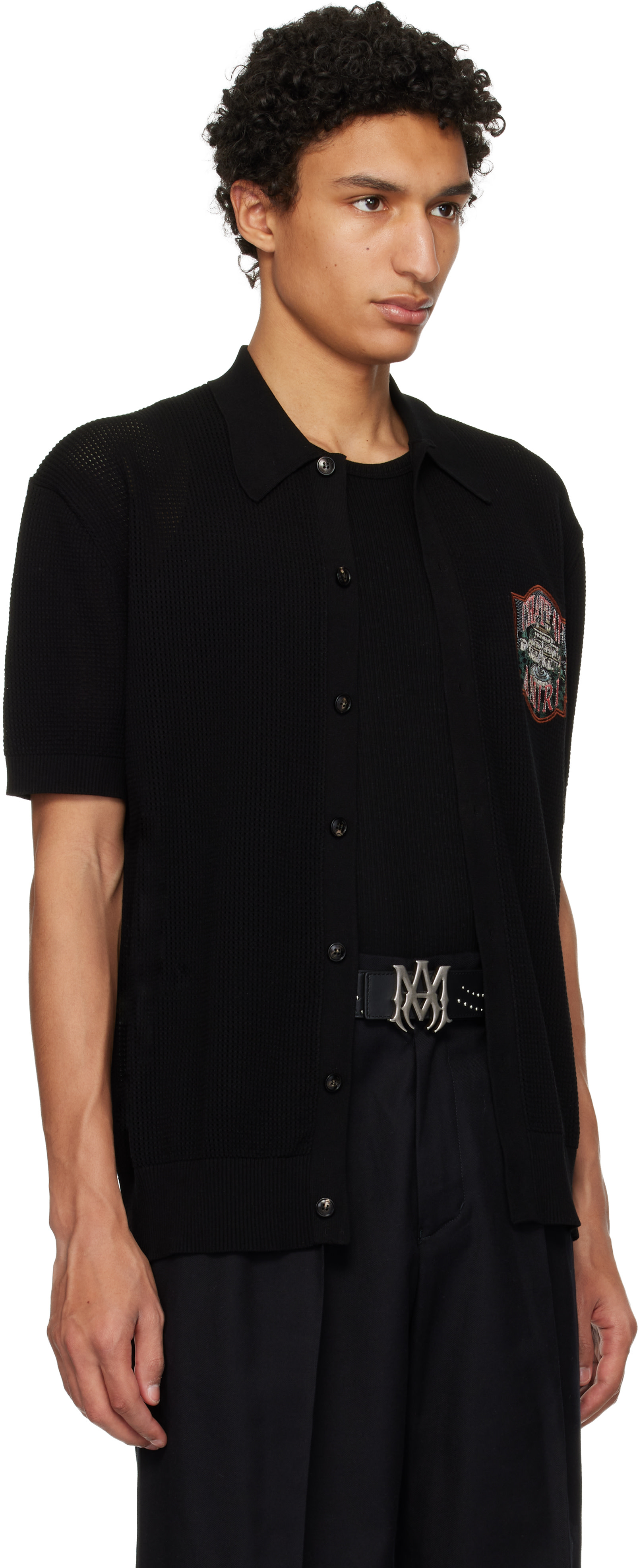 AMIRI: Black 'Chateau AMIRI' Crochet Oversized Shirt | SSENSE AMIRI: Black 'Chateau AMIRI' Crochet Oversized Shirt | SSENSE