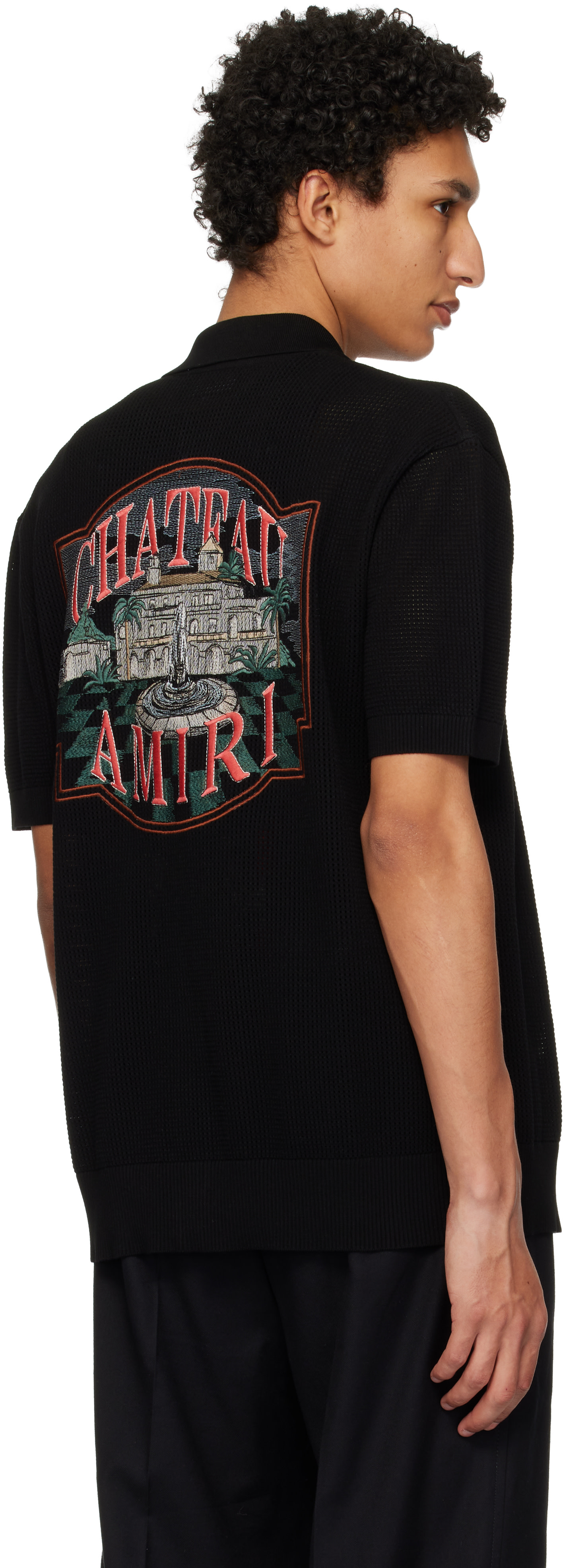 AMIRI: Black 'Chateau AMIRI' Crochet Oversized Shirt | SSENSE