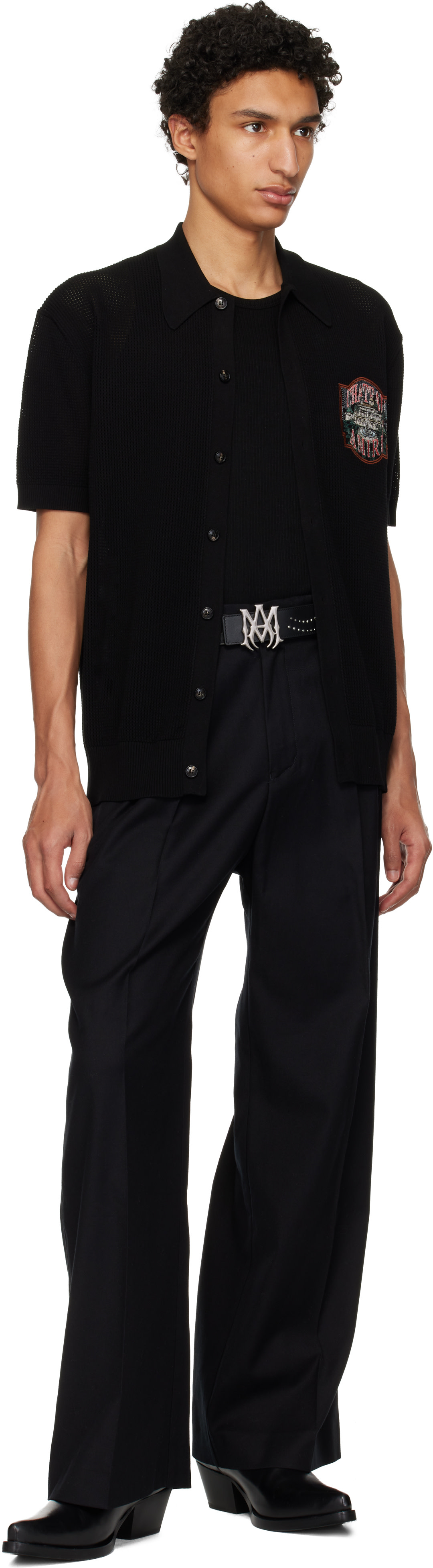 AMIRI: Black 'Chateau AMIRI' Crochet Oversized Shirt | SSENSE