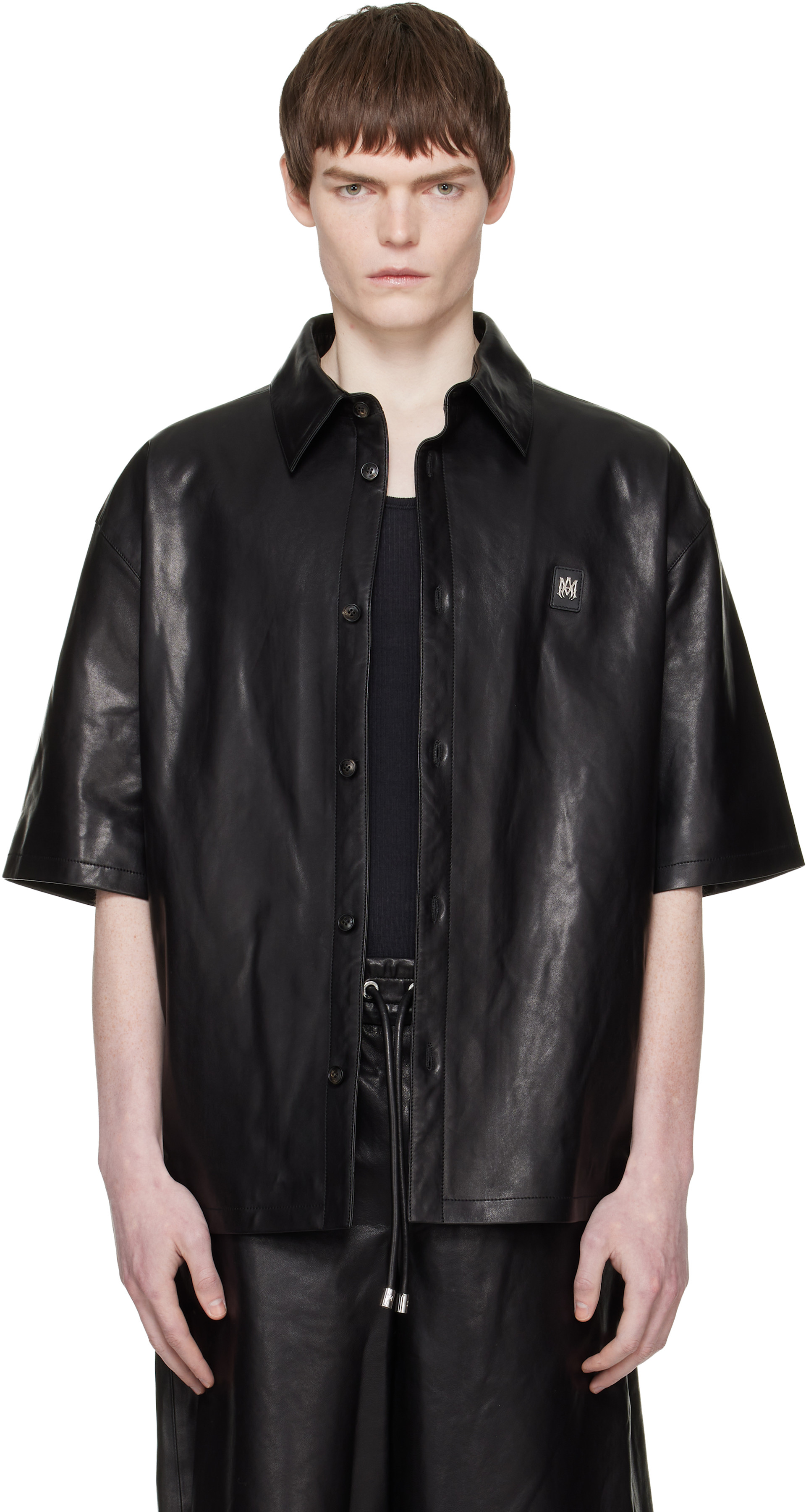amiri dress shirt MA Quad Panel Oversized Camp Mens Amiri Poplin Dress Shirt Black MA Oversized Leather Shirt