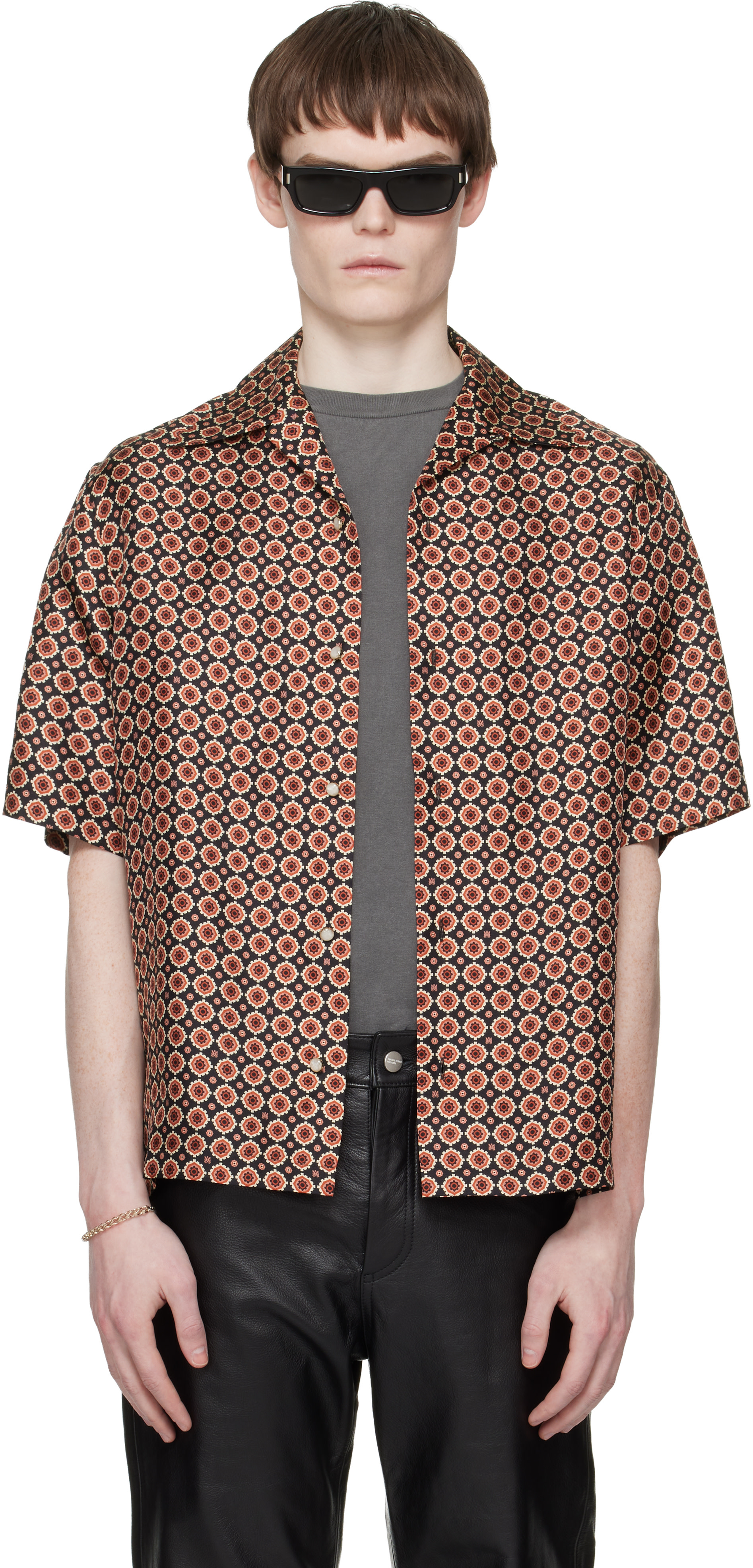 amiri dress shirt Rounded pocket BLACK this Italian Amiri Men's Silk Medallion Camp