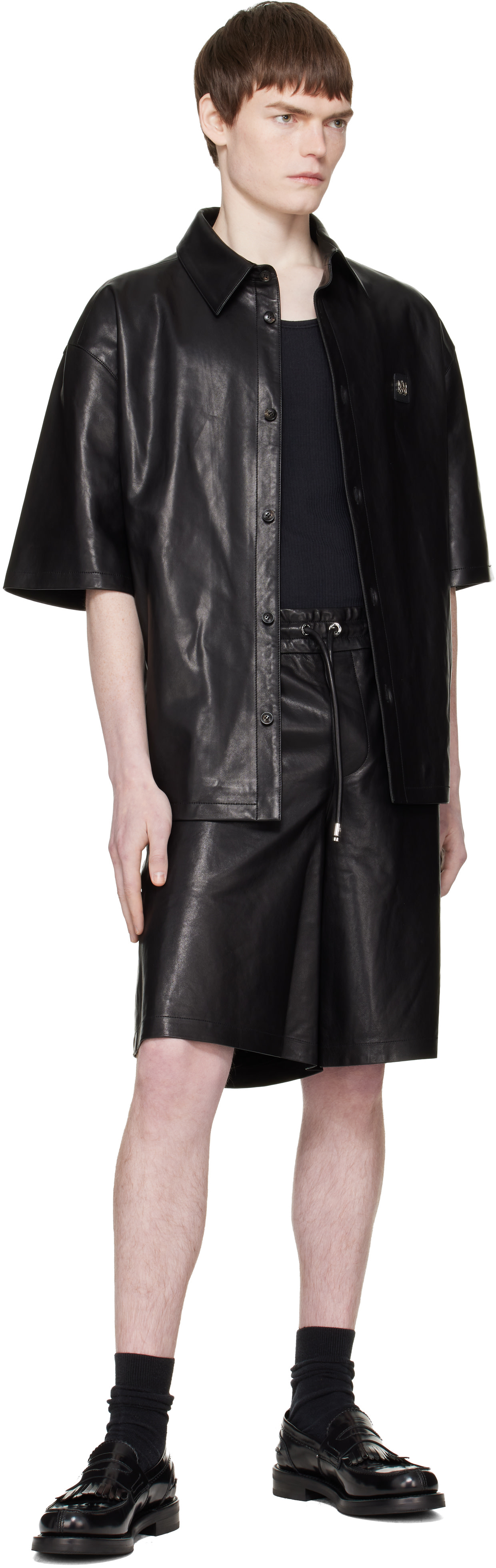 AMIRI ブラック ショートパンツ AMIRI: ブラック MA オーバーサイズ レザーショートパンツ | SSENSE 日本