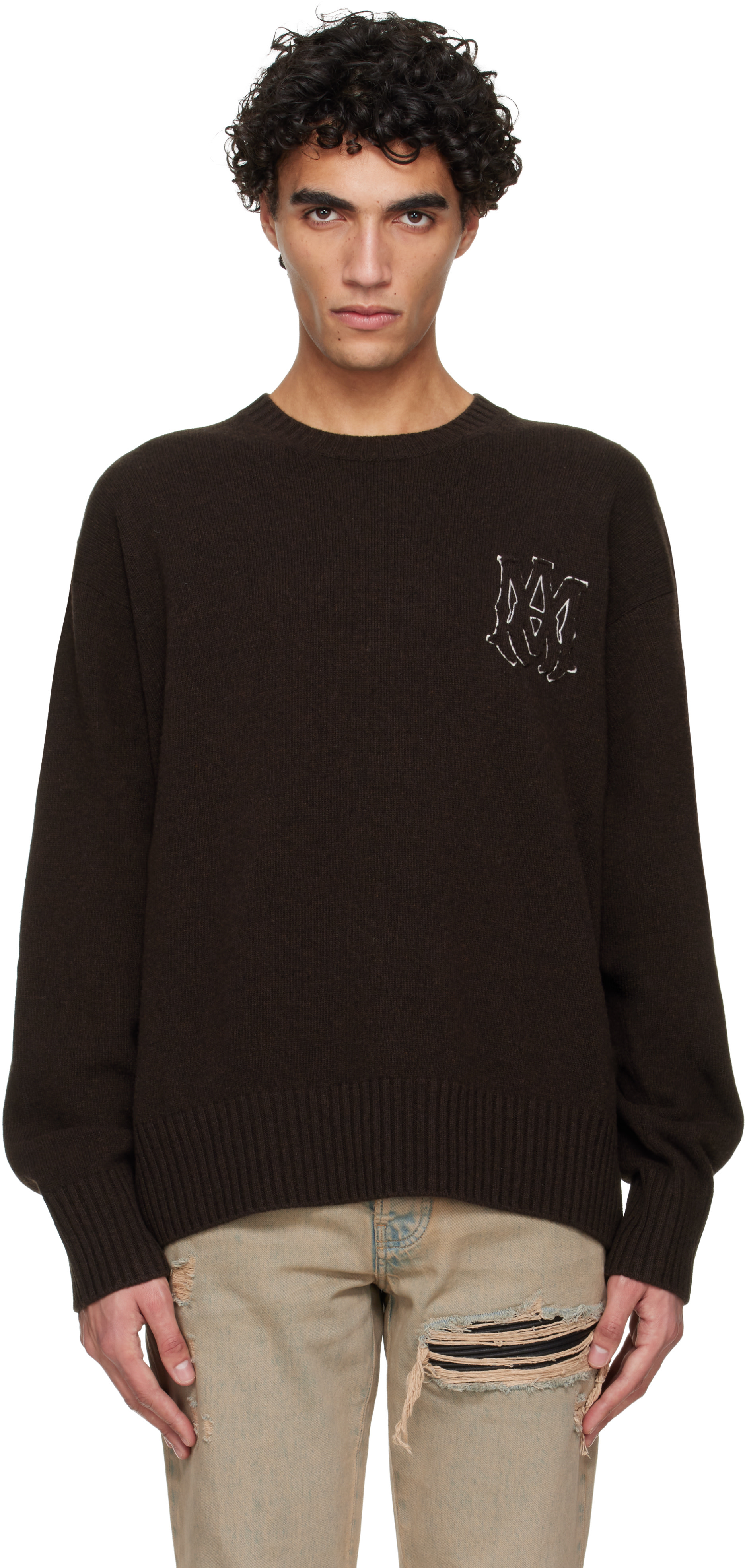 AMIRI - Pull brun à monogramme