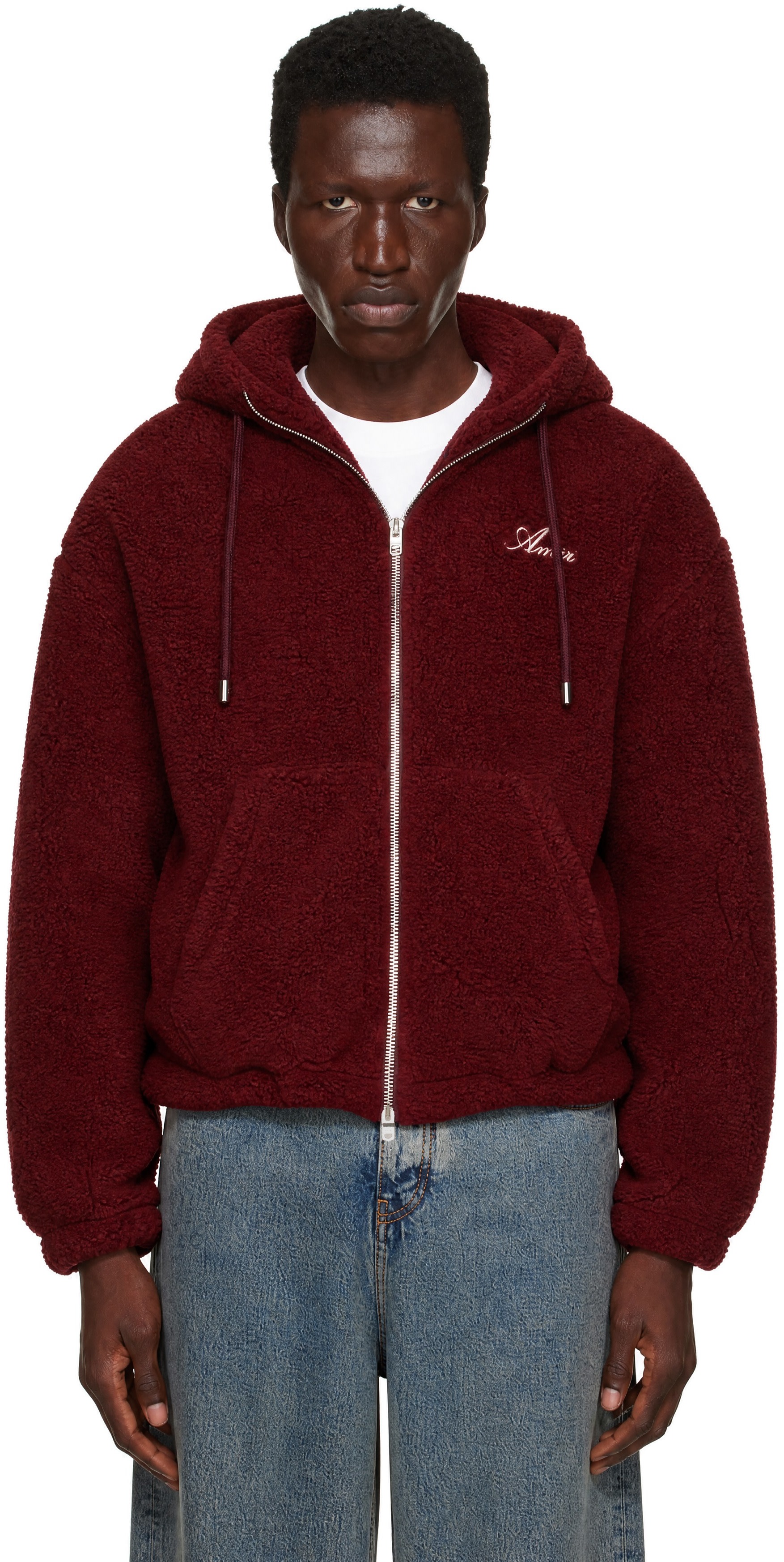 AMIRI - Pull à capuche rouge en molleton à glissière