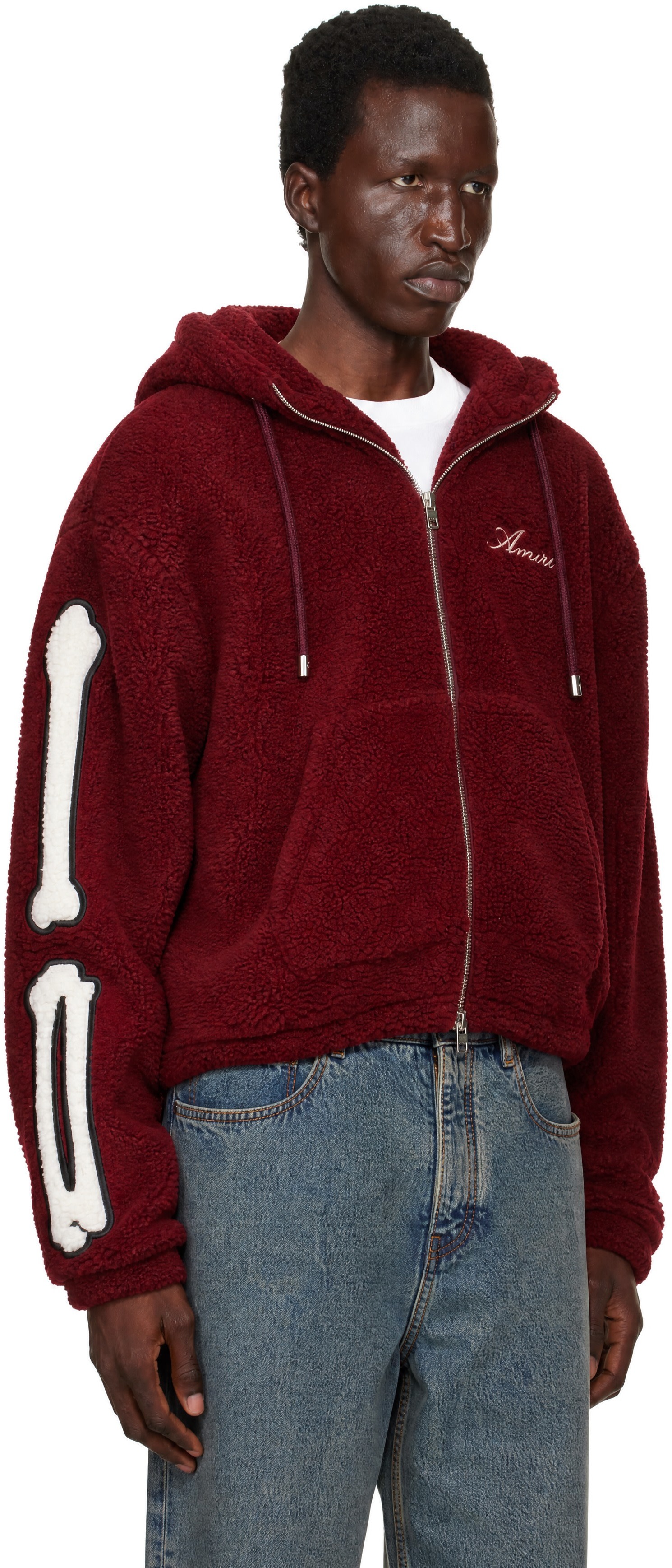 AMIRI - Pull à capuche rouge en molleton à glissière