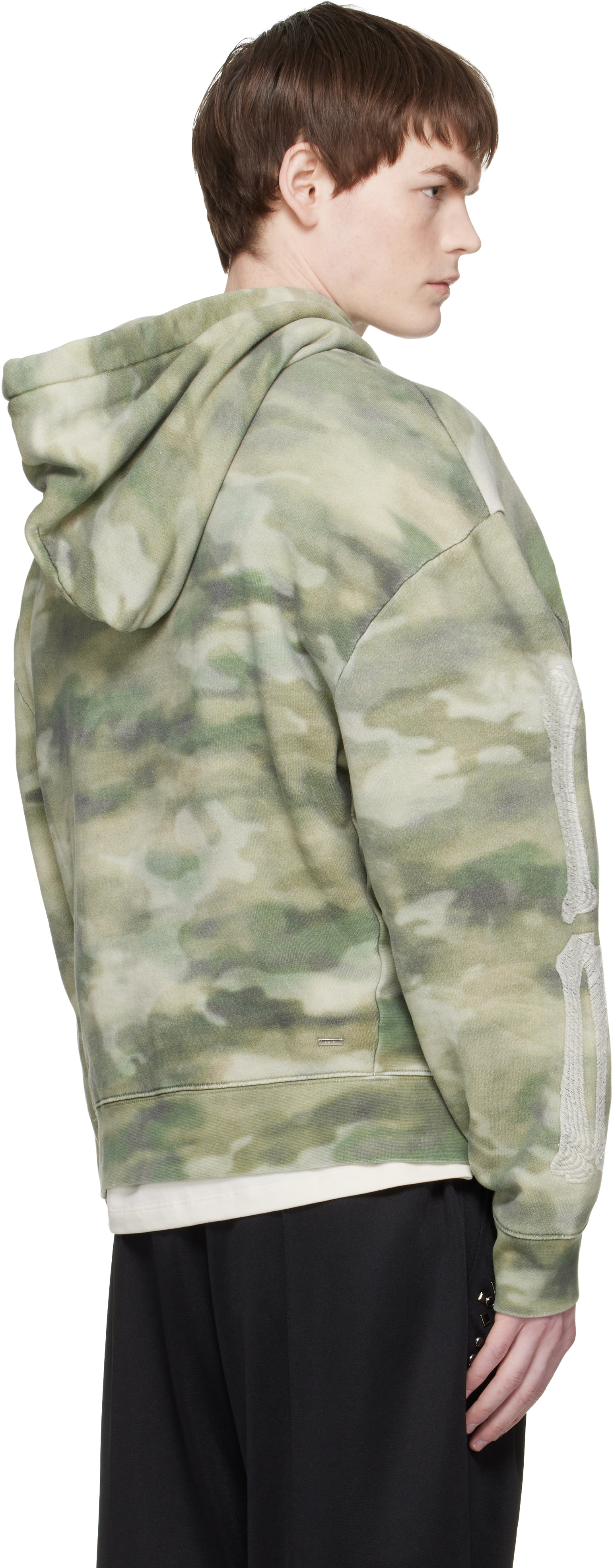AMIRI - Pull à capuche surdimensionné vert à appliqués d'os