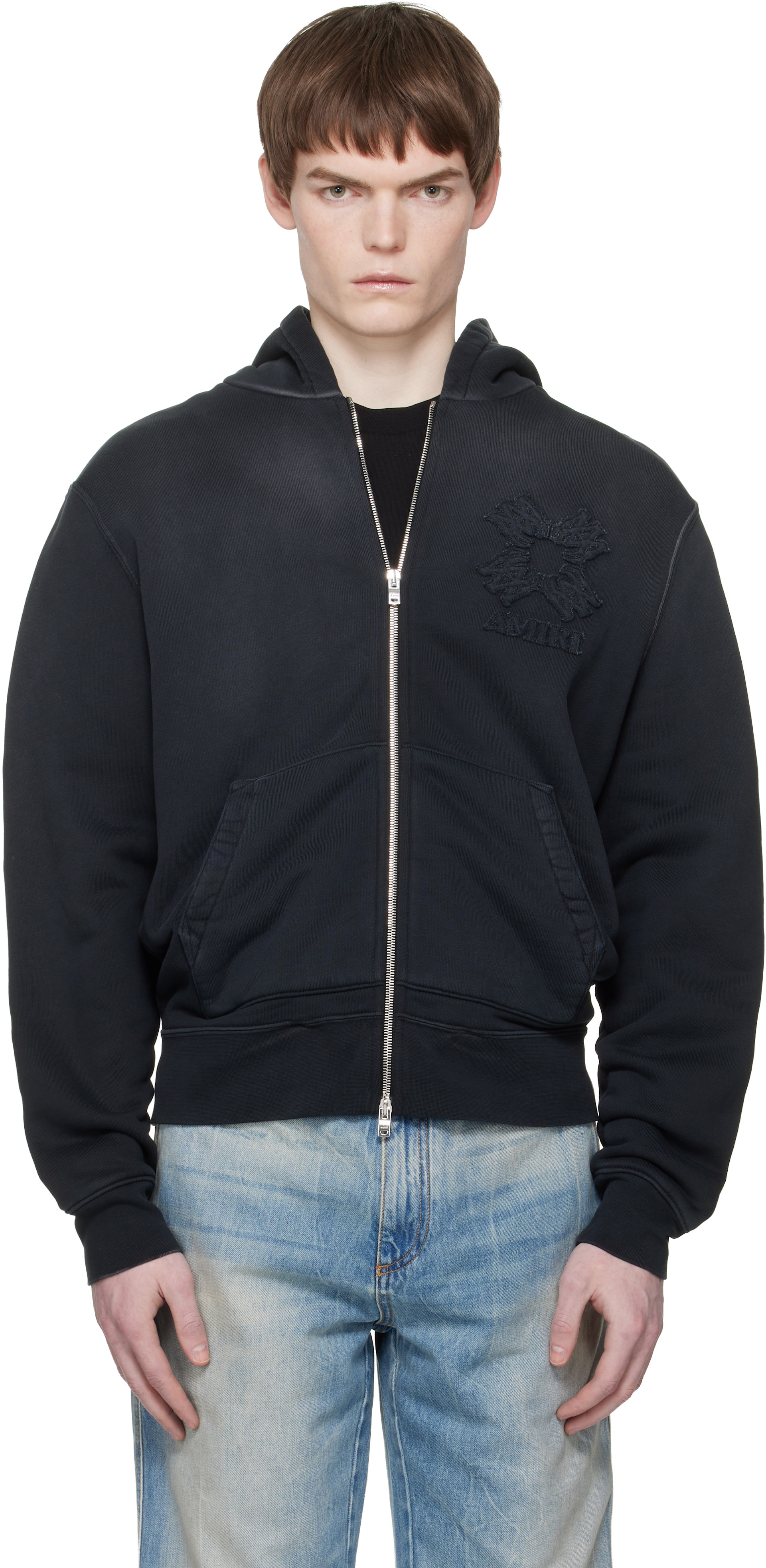 AMIRI - Pull à capuche noir à glissière et à quadrigrammes