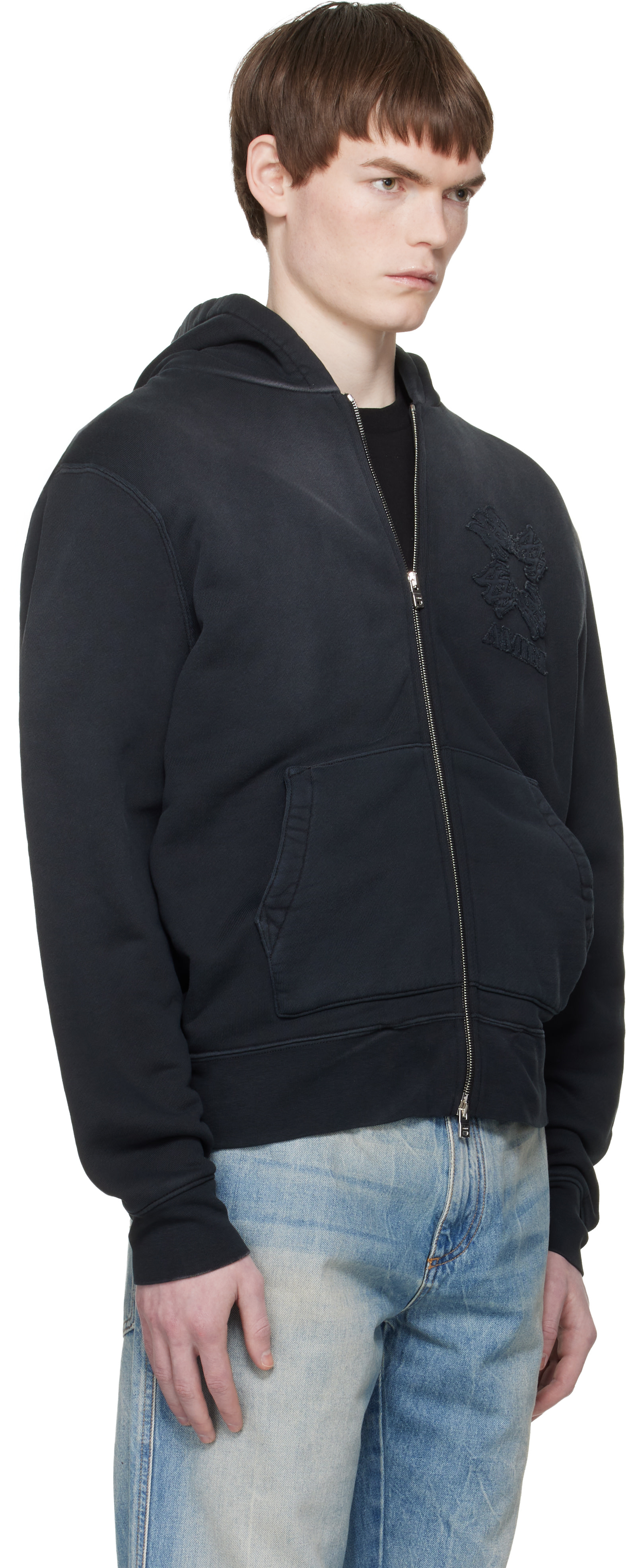 AMIRI - Pull à capuche noir à glissière et à quadrigrammes