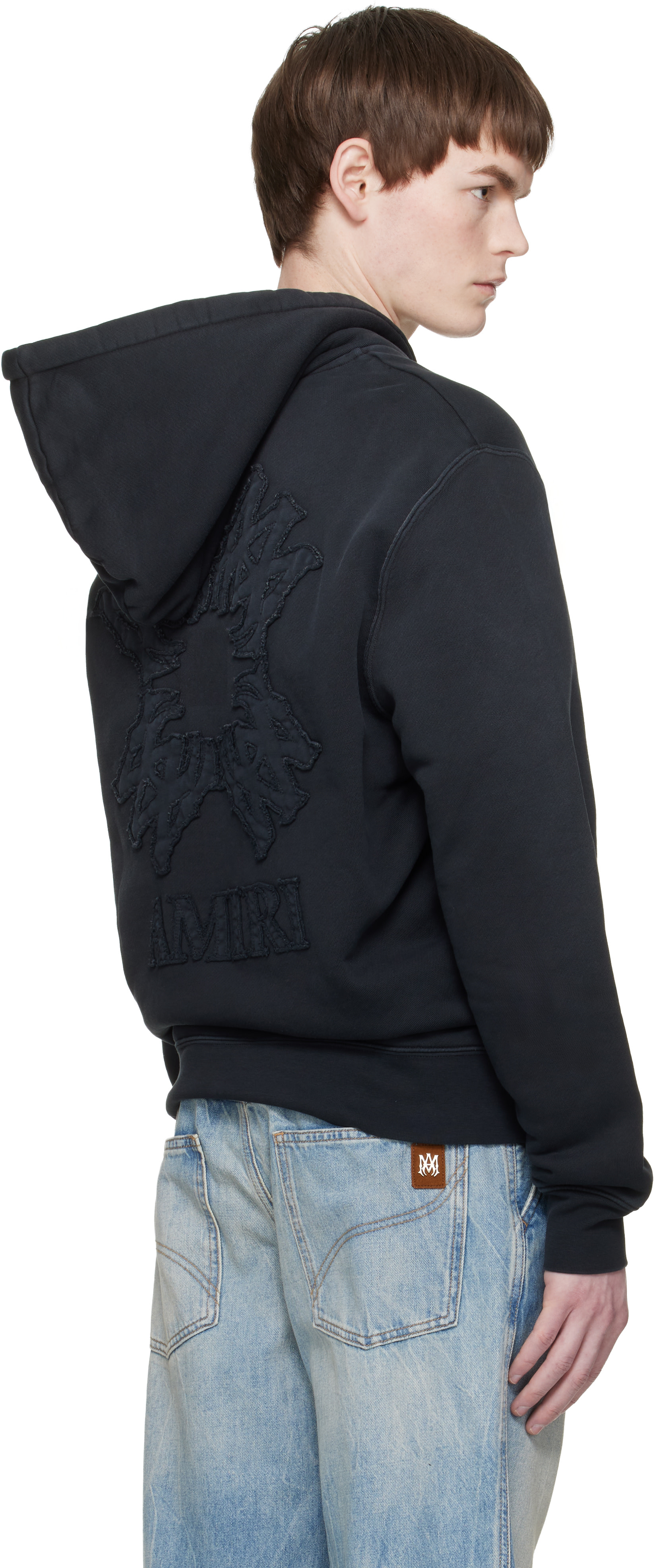 AMIRI - Pull à capuche noir à glissière et à quadrigrammes