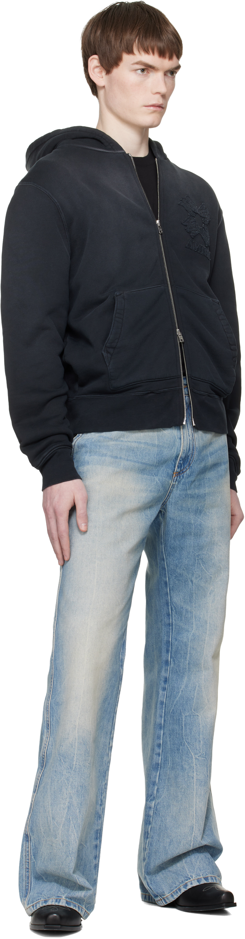 AMIRI - Pull à capuche noir à glissière et à quadrigrammes