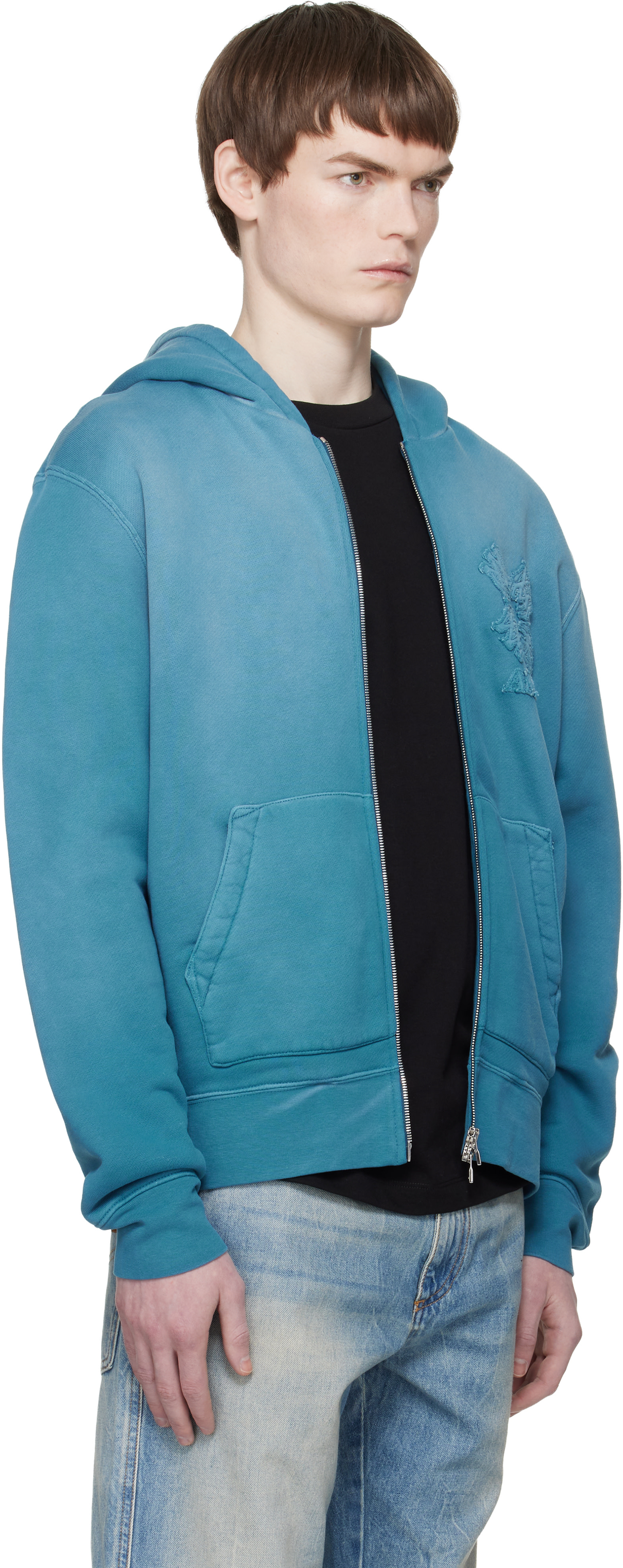 AMIRI - Pull à capuche bleu à glissière et à quadrigrammes