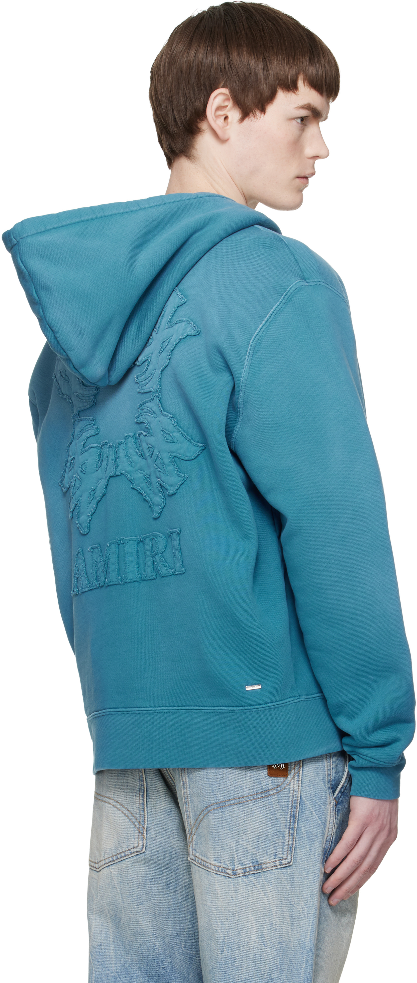 AMIRI - Pull à capuche bleu à glissière et à quadrigrammes