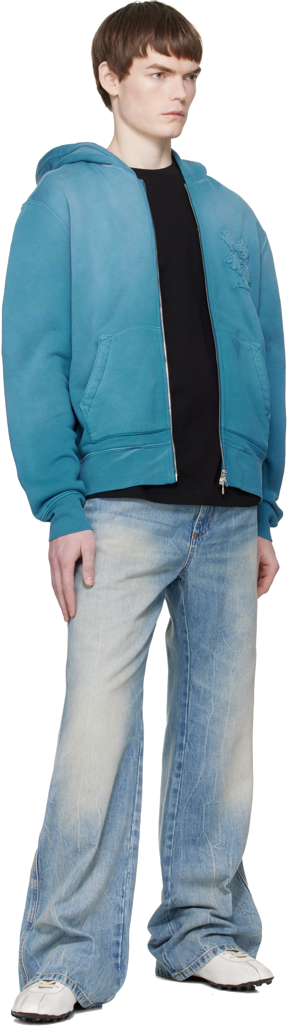 AMIRI - Pull à capuche bleu à glissière et à quadrigrammes