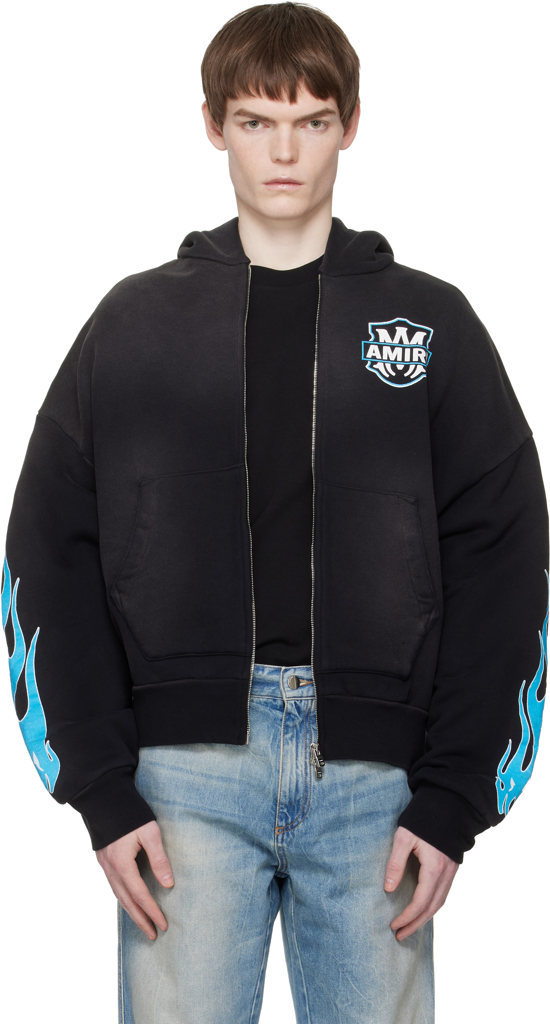 AMIRI ブラック フーディ M(正規品) AMIRI: ブラック MA Flames ジップフーディ | SSENSE 日本