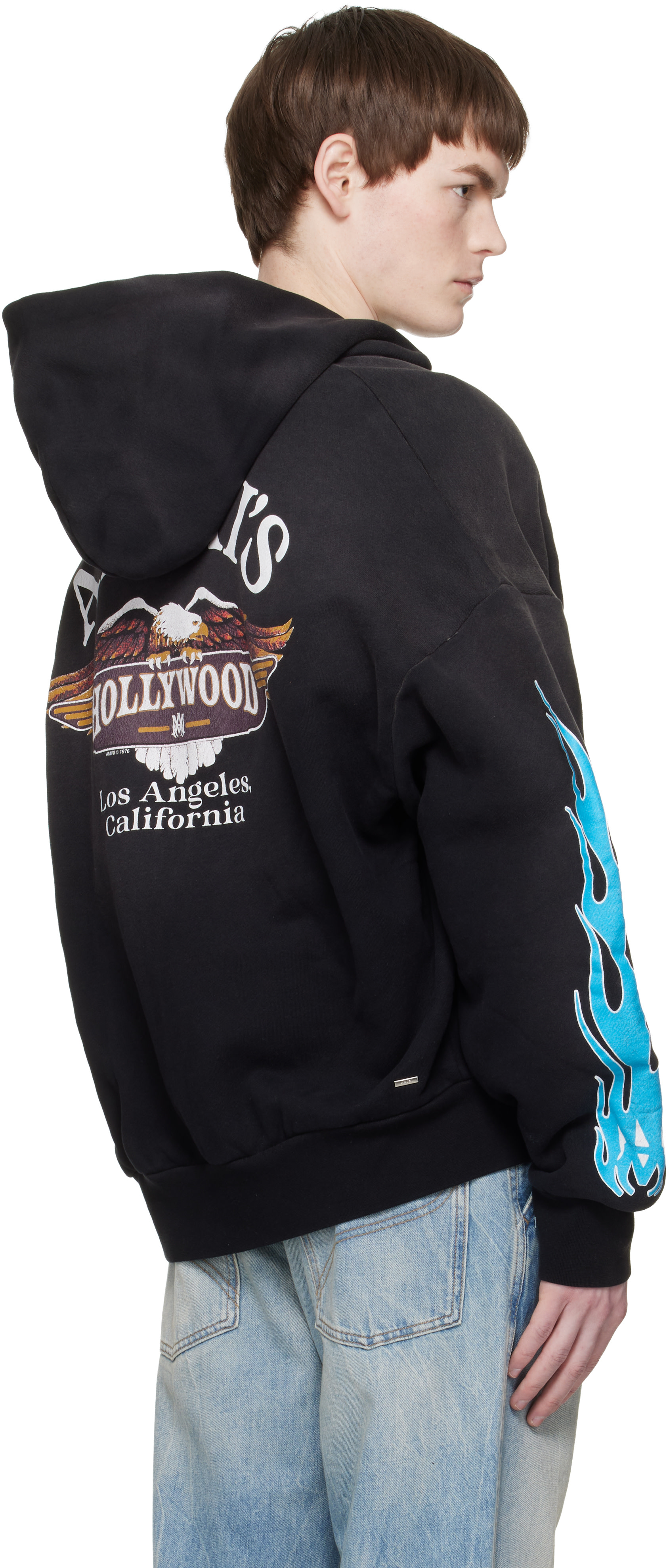 AMIRI: Black MA Flames Zip Hoodie | SSENSE