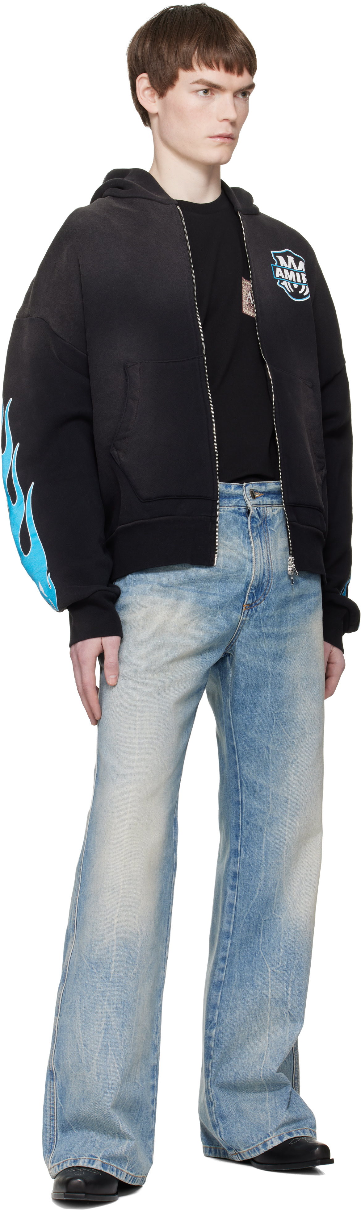 AMIRI: Black MA Flames Zip Hoodie | SSENSE
