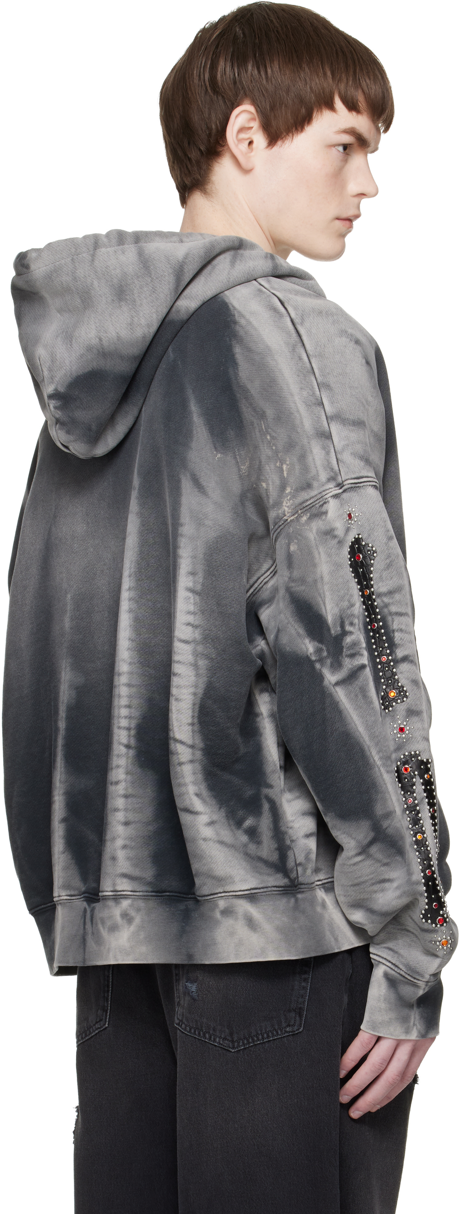 AMIRI: Gray Bones Studded Oversized Zip Hoodie | SSENSE