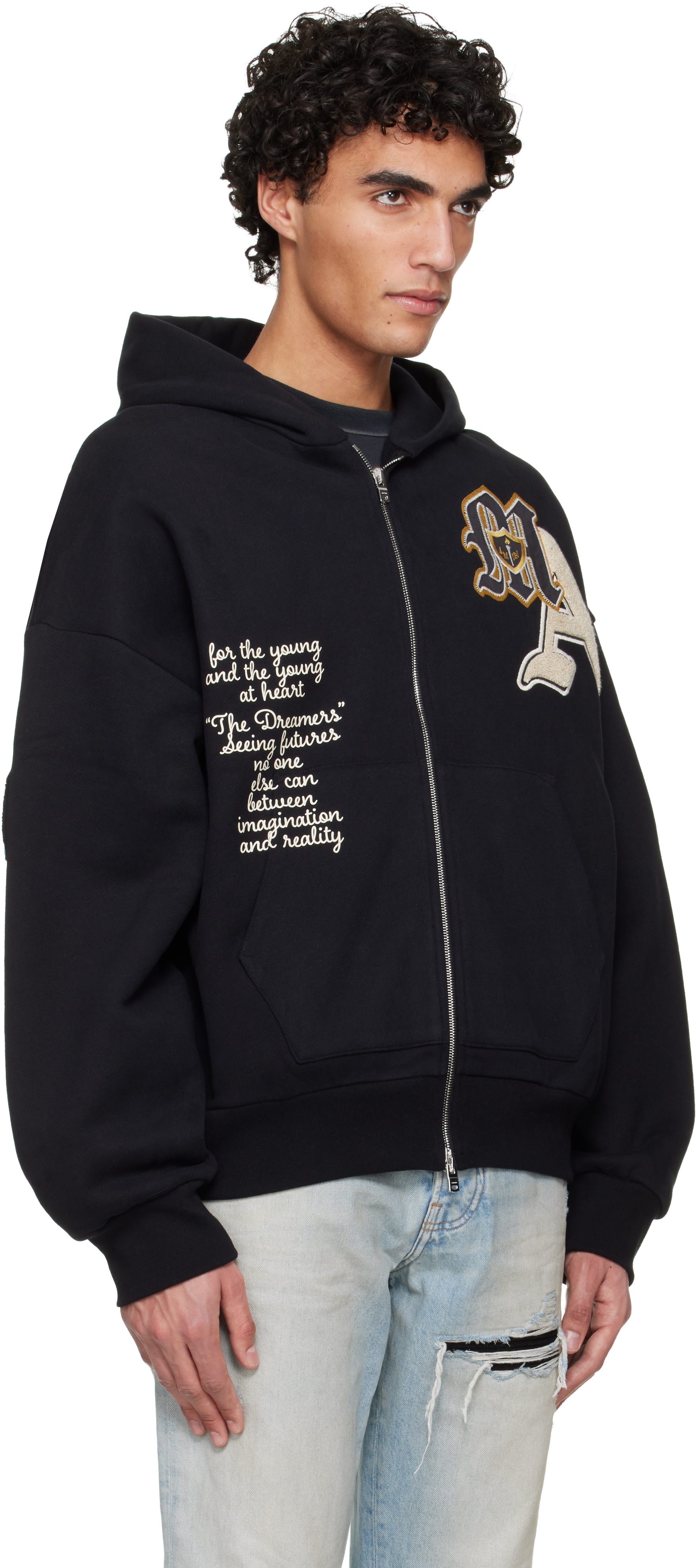 AMIRI: ブラック Varsity Patch オーバーサイズ ジップフーディ
