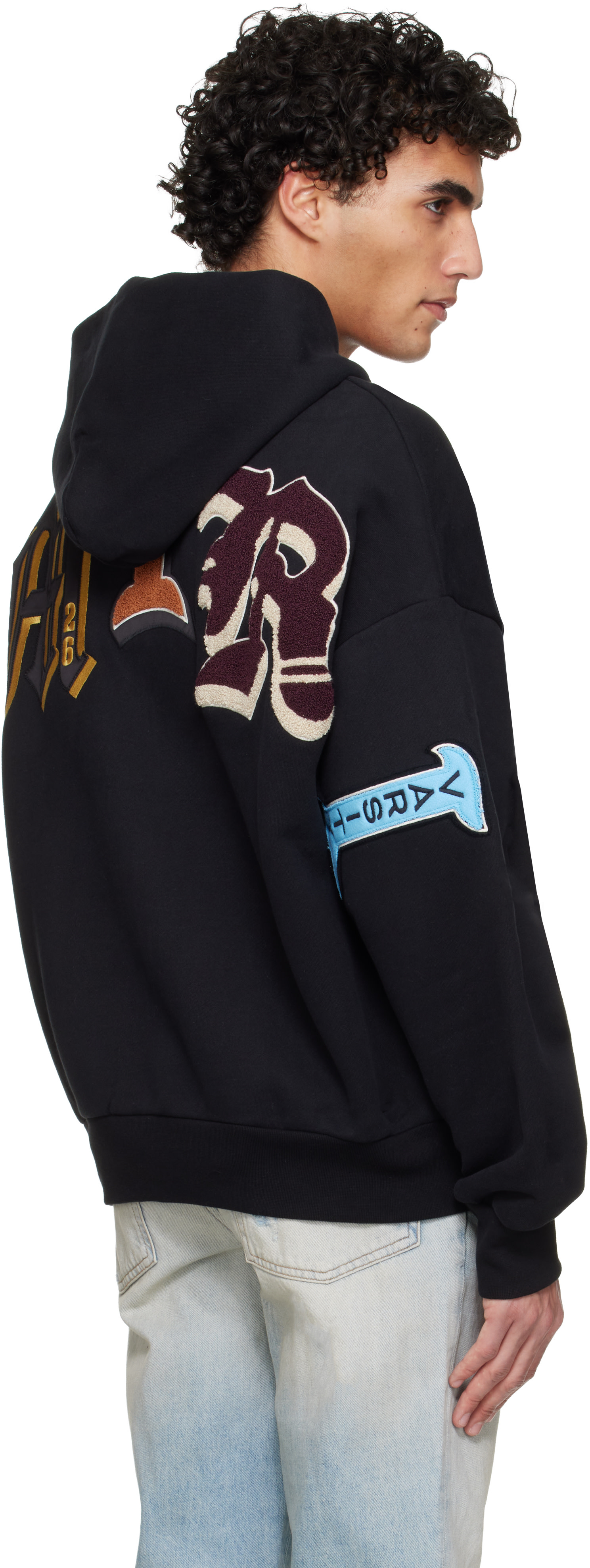 AMIRI: Black Varsity Patch Oversized Zip Hoodie | SSENSE