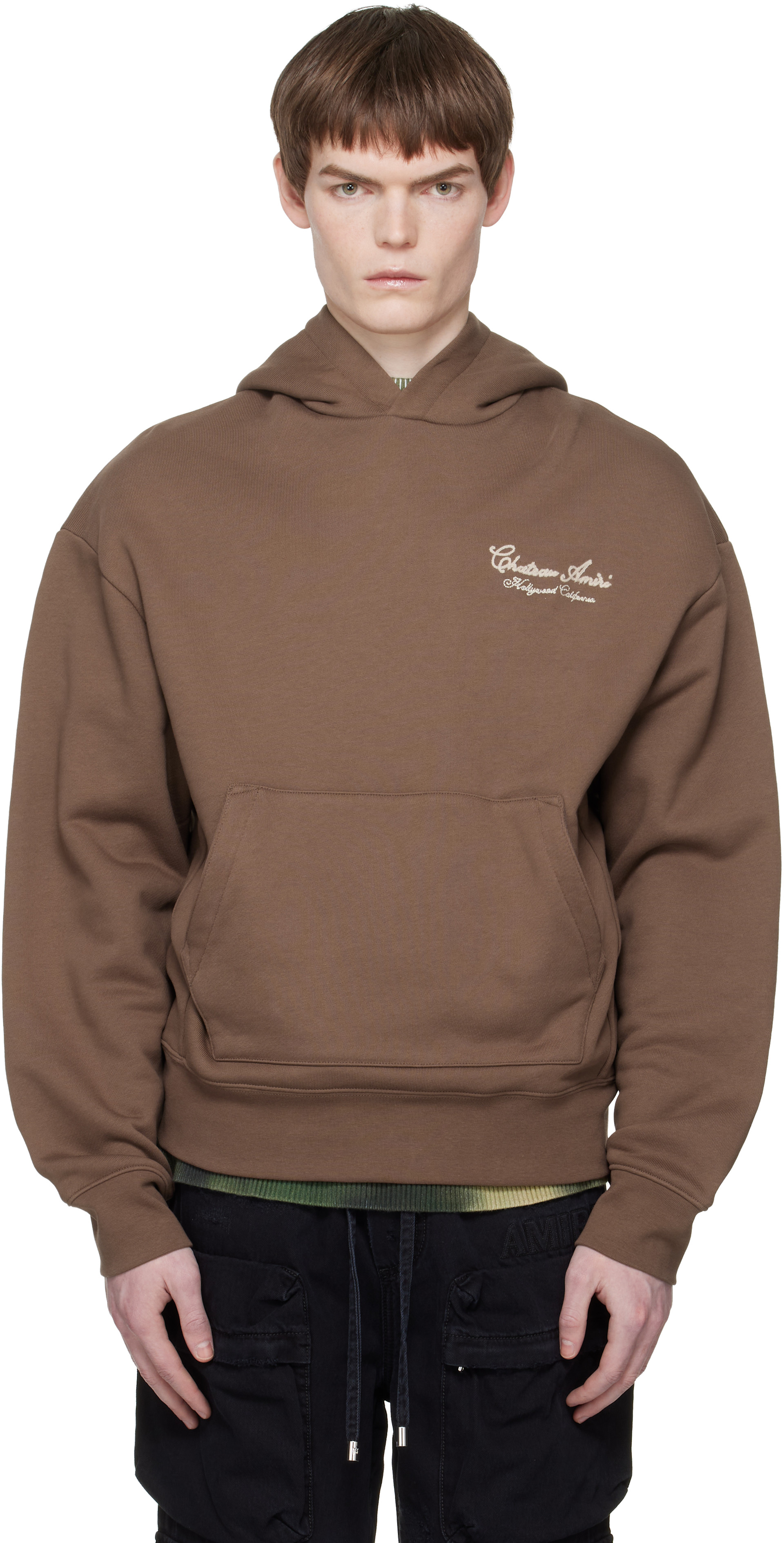 AMIRI - Pull à capuche Chateau brun à logo et texte