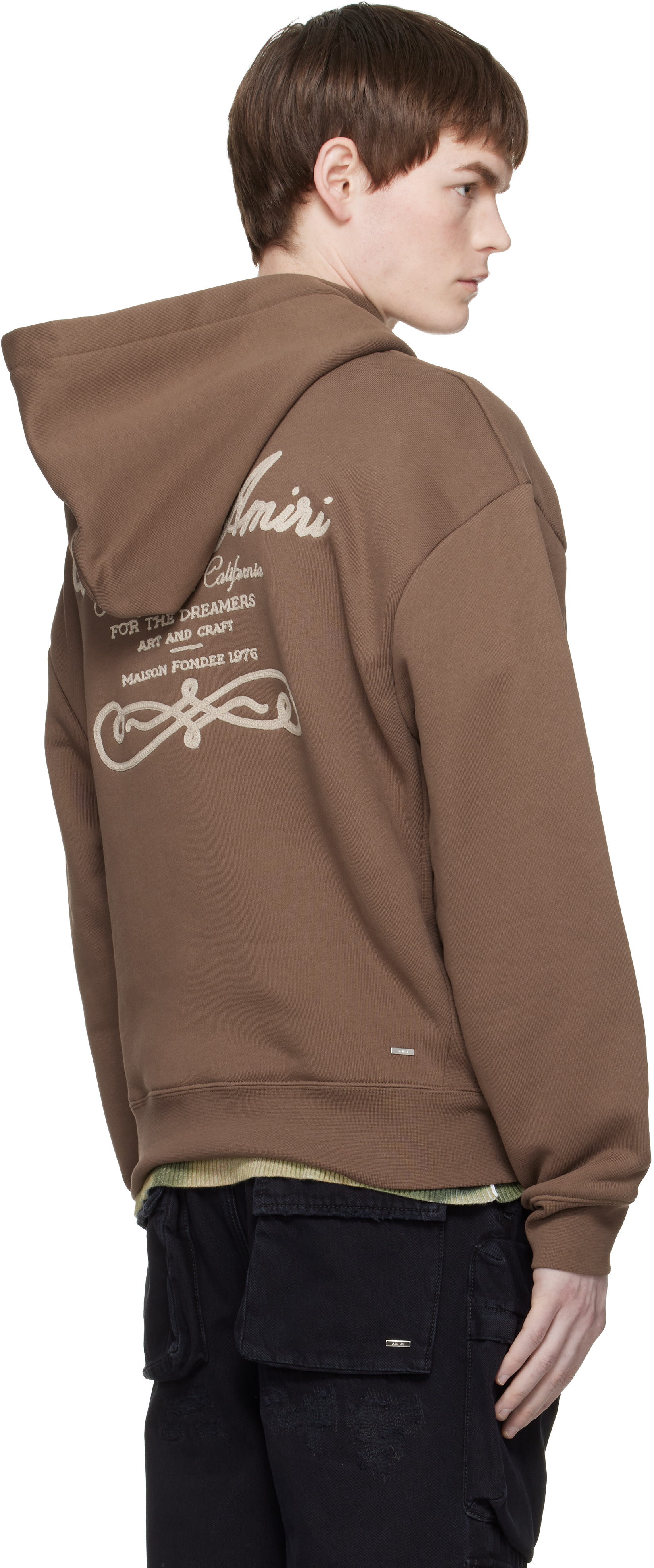 AMIRI - Pull à capuche Chateau brun à logo et texte