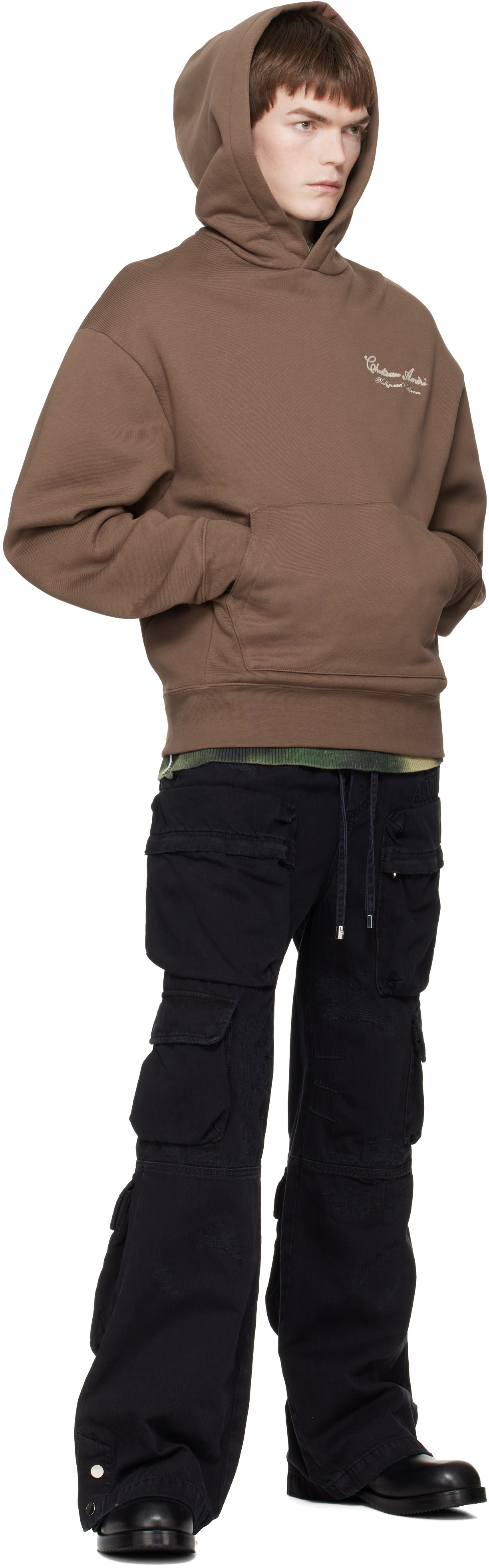 AMIRI - Pull à capuche Chateau brun à logo et texte