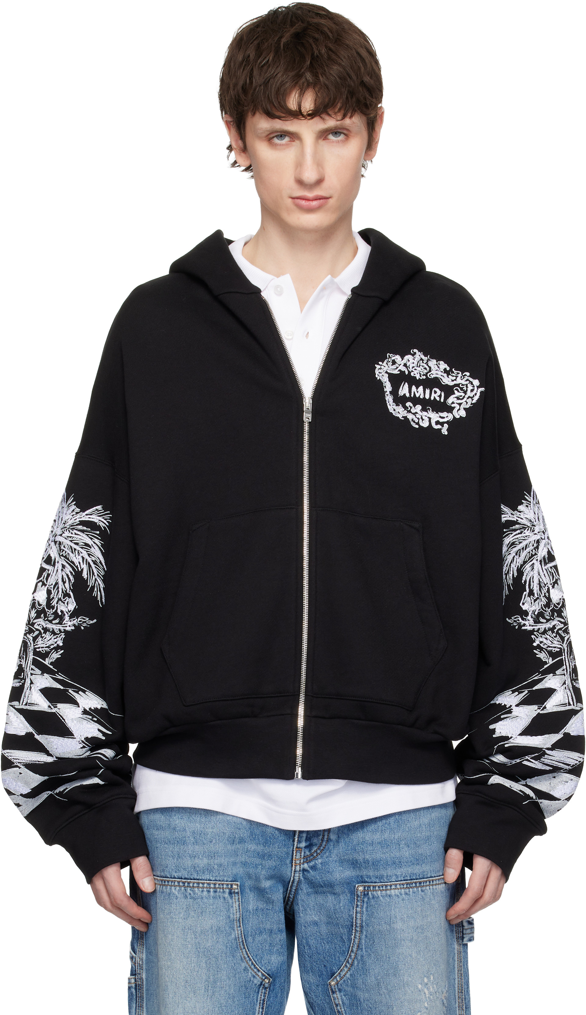 AMIRI: Black Chateau Sketch Zip Hoodie | SSENSE AMIRI: Black Chateau Sketch Zip Hoodie | SSENSE