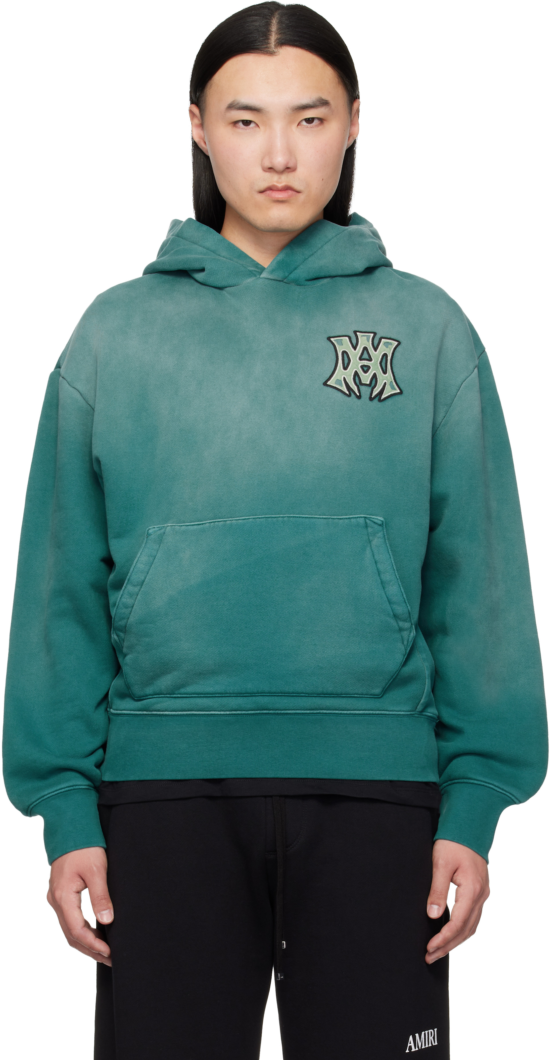 AMIRI - Pull à capuche surdimensionné Hollywood vert à monogrammes
