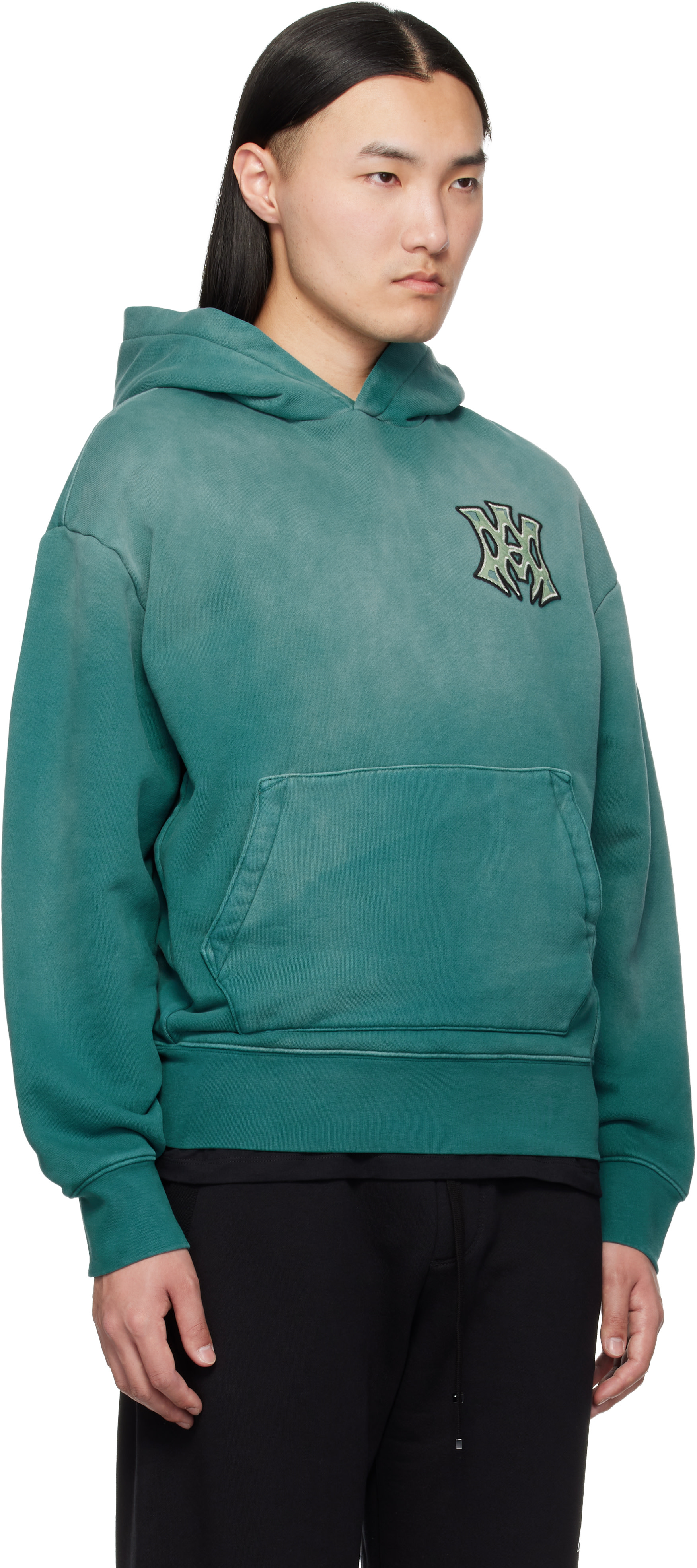 AMIRI - Pull à capuche surdimensionné Hollywood vert à monogrammes