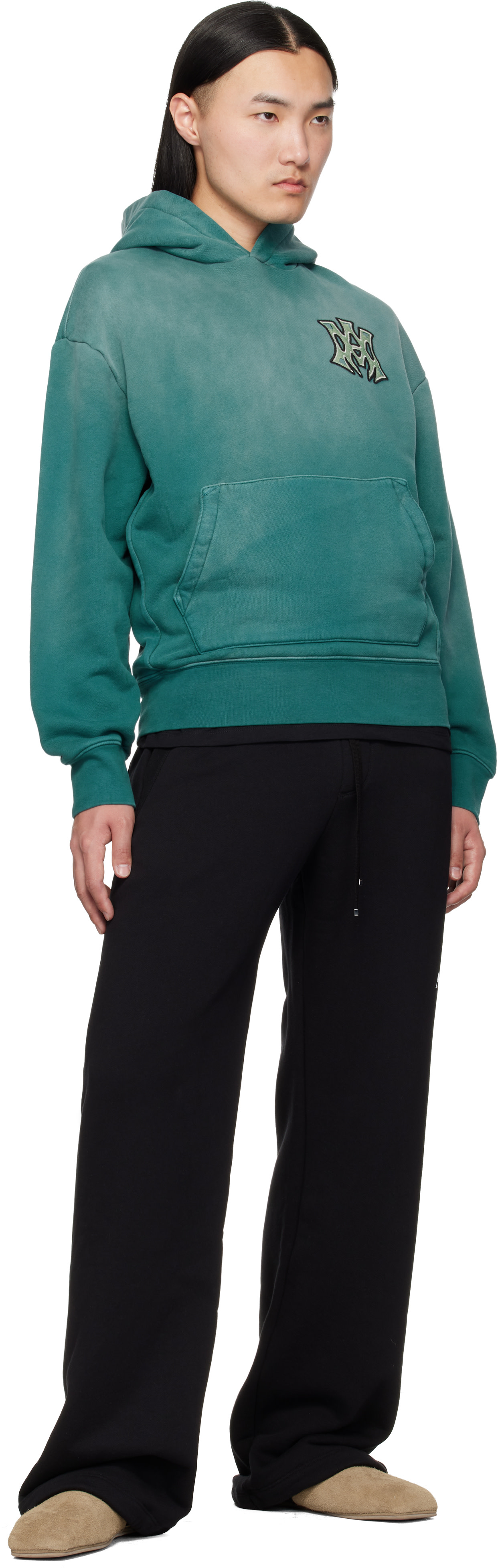 AMIRI - Pull à capuche surdimensionné Hollywood vert à monogrammes