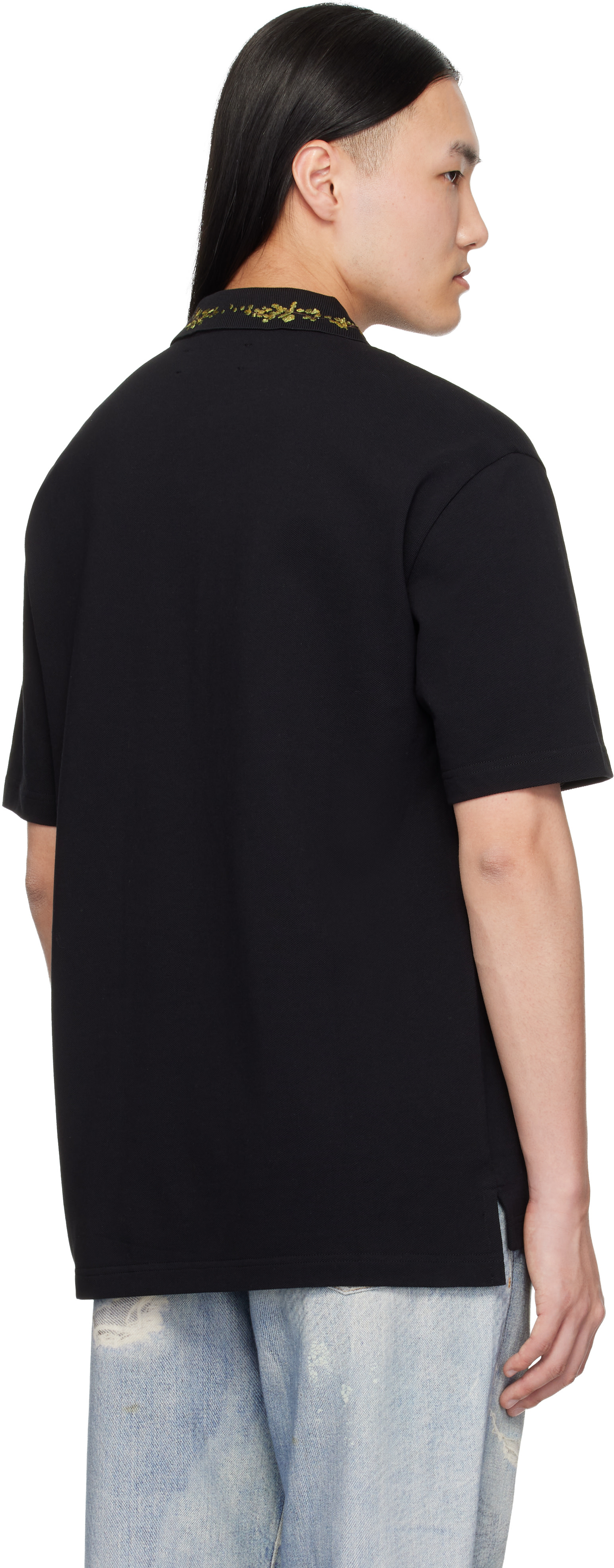 AMIRI: ブラック 'AMIRI' Floral Collar ポロシャツ | SSENSE 日本