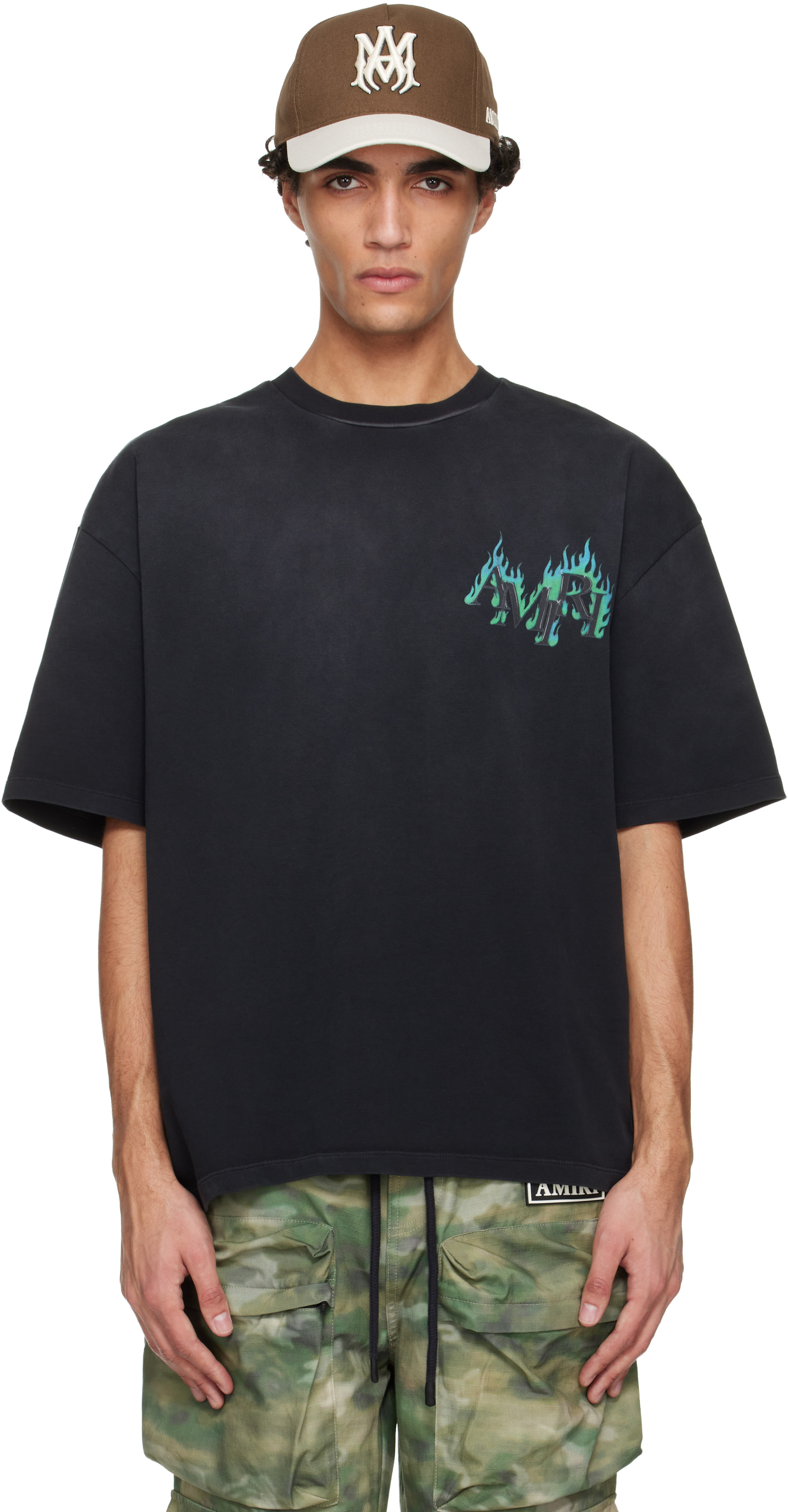 AMIRI: Black 'AMIRI' Flames Oversized T-shirt | SSENSE Canada