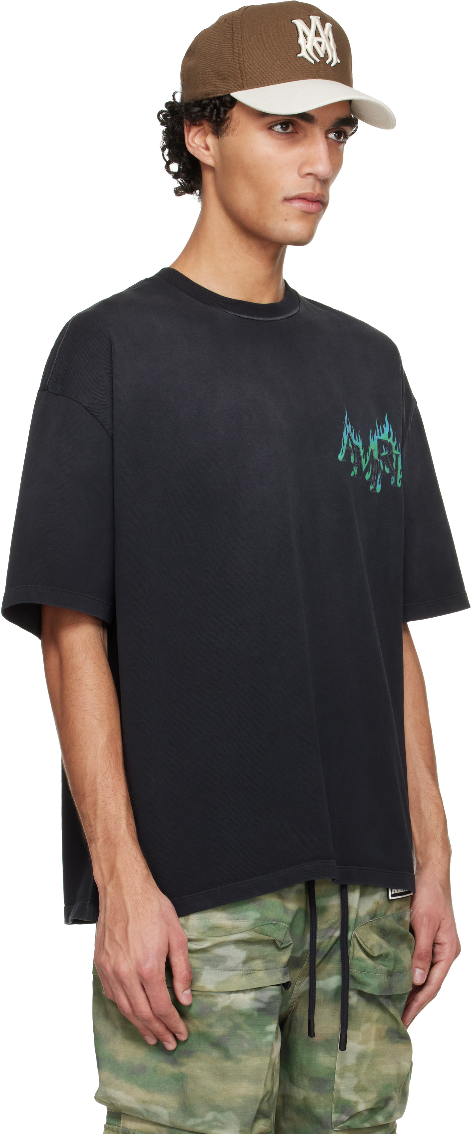 AMIRI: Black 'AMIRI' Flames Oversized T-shirt | SSENSE