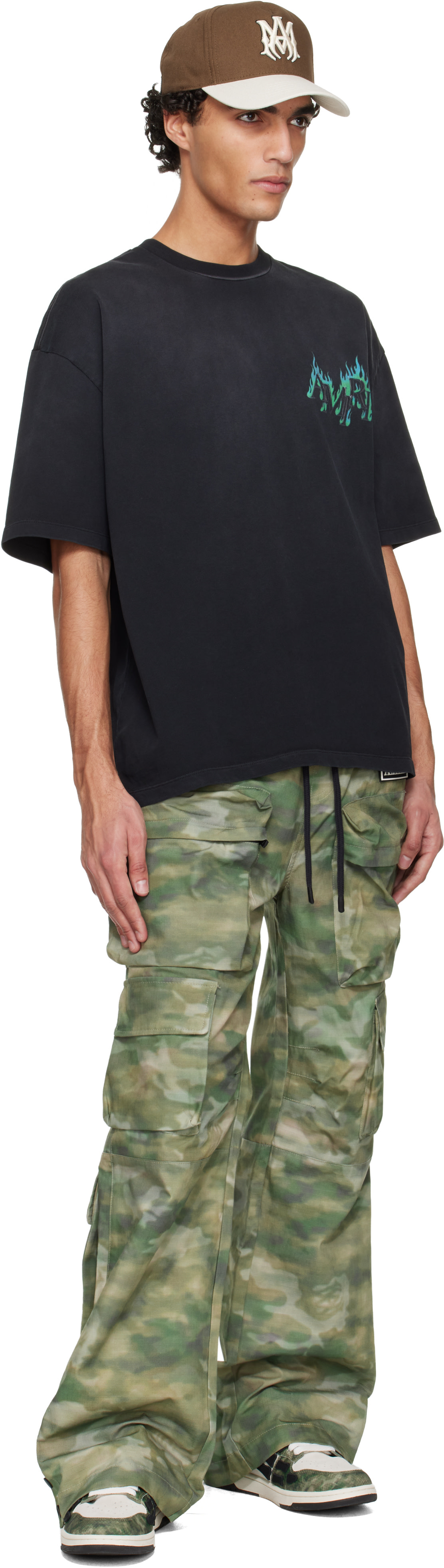 AMIRI: Black 'AMIRI' Flames Oversized T-shirt | SSENSE
