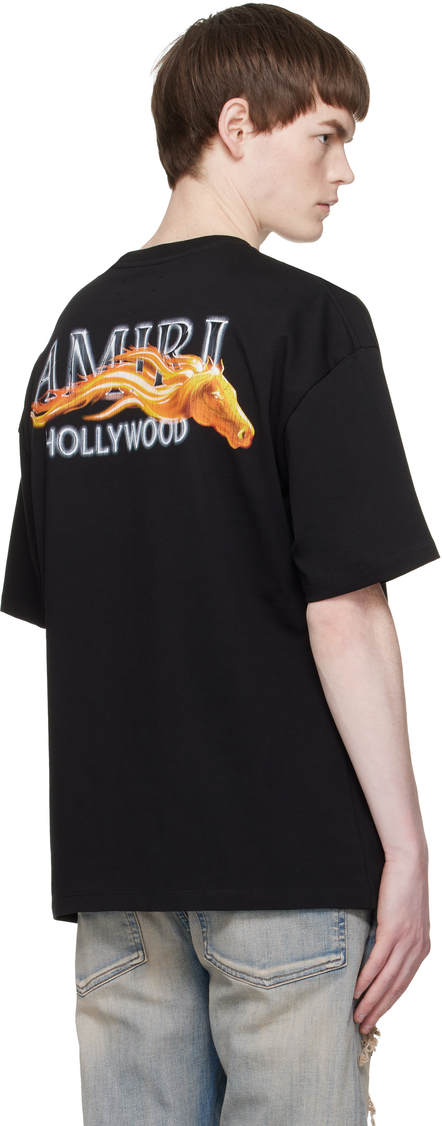 AMIRI: Black 'Amiri Hollywood' Horse Oversized T-shirt | SSENSE