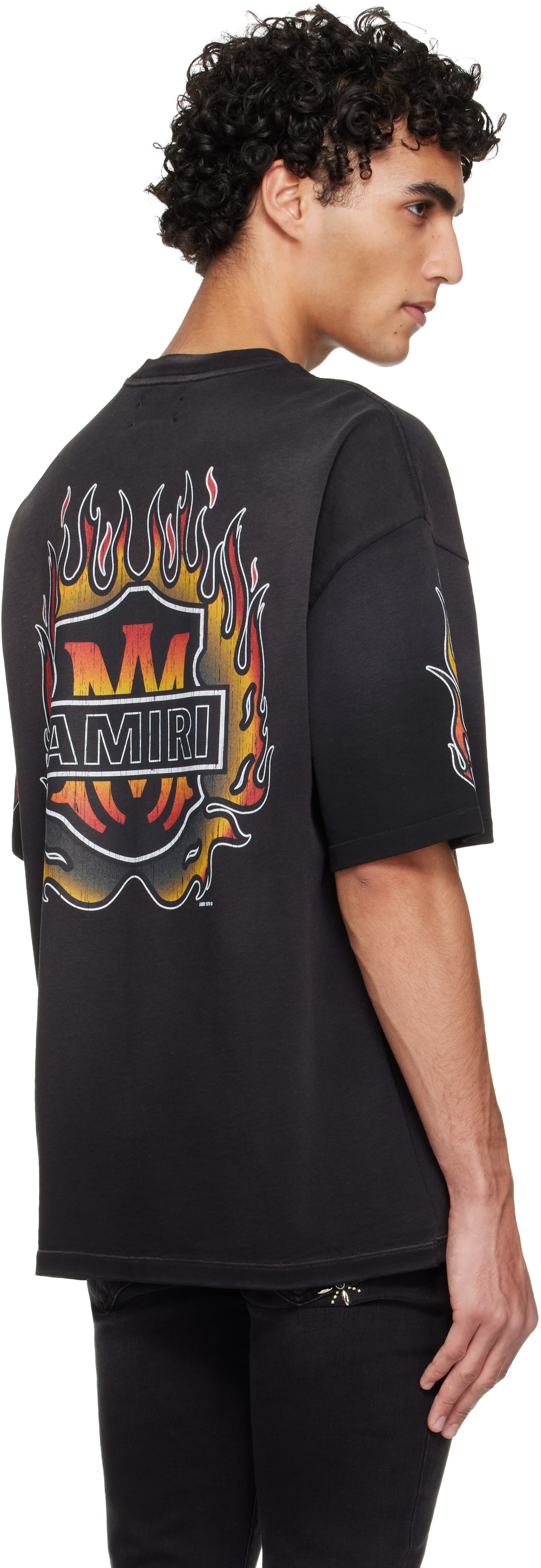 AMIRI: Black MA Flames Oversized T-shirt | SSENSE