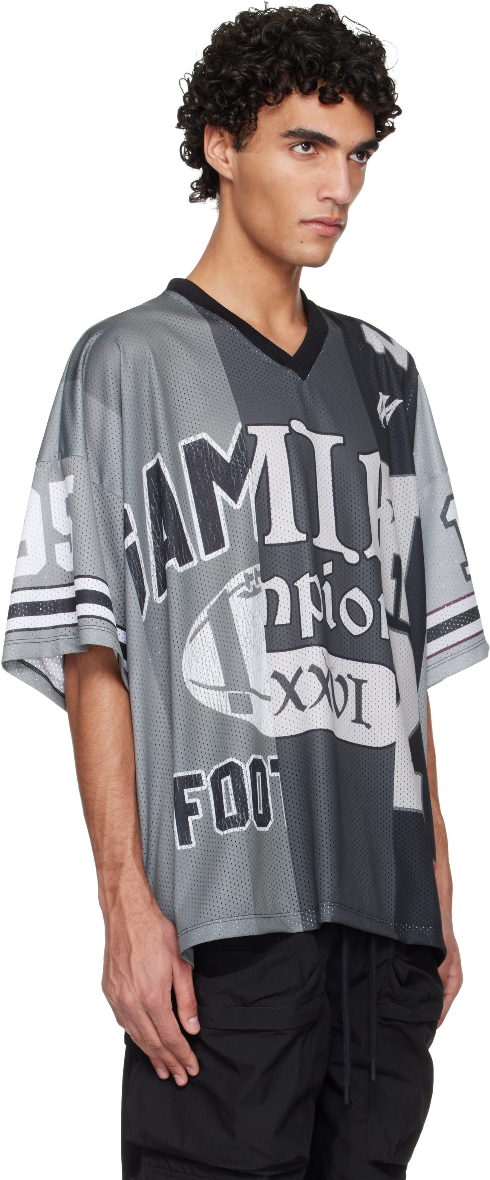 AMIRI: Gray Spliced Oversized Mesh T-shirt | SSENSE