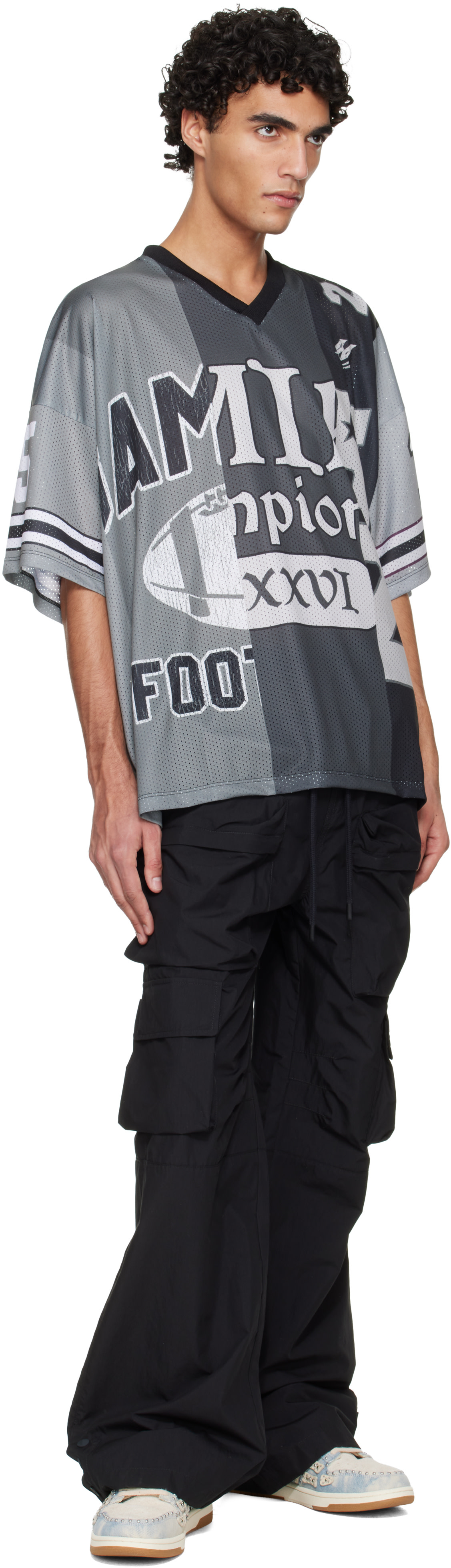 AMIRI: Gray Spliced Oversized Mesh T-shirt | SSENSE