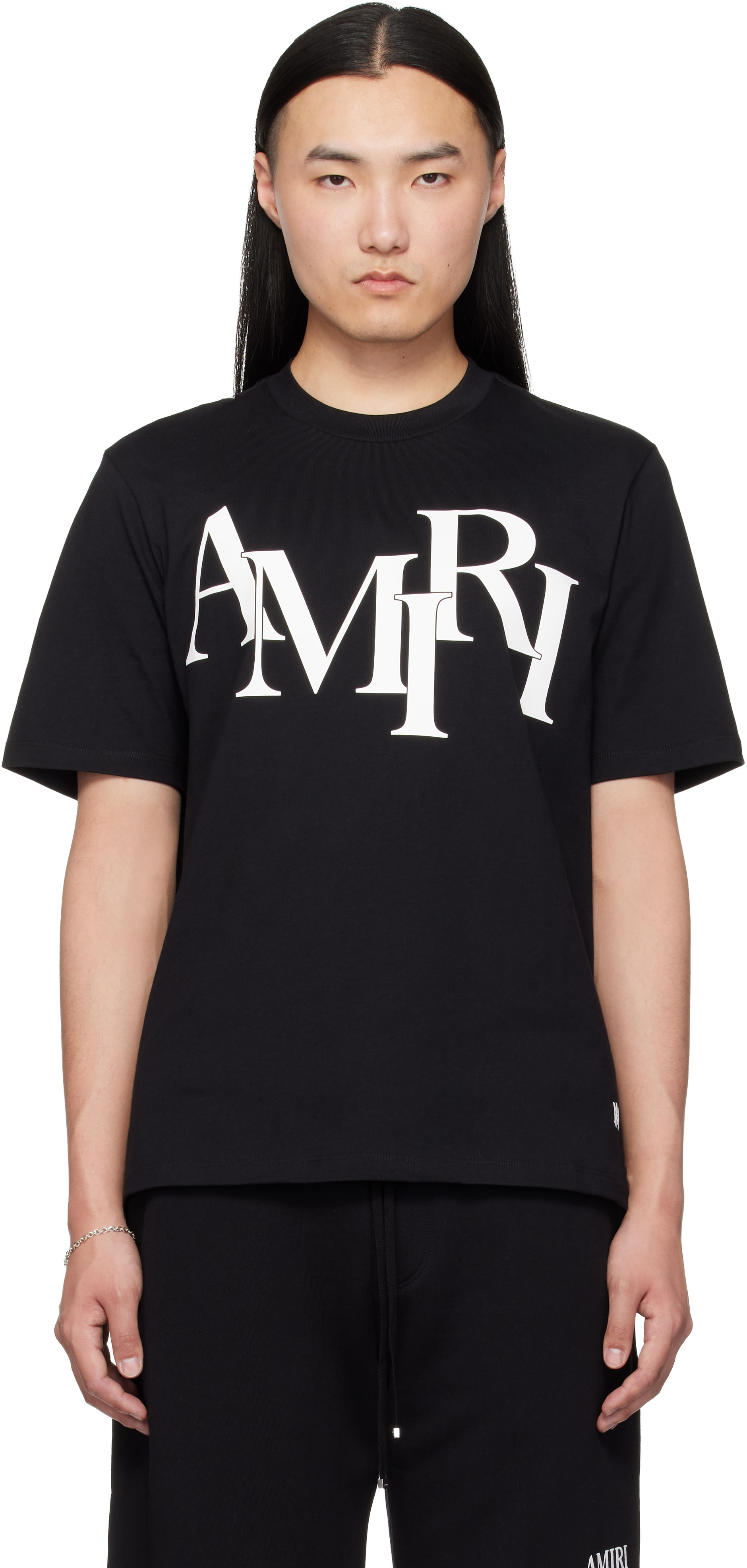 新品 ⭐︎AMIRI Tシャツ ブラック Mサイズ AMIRI: ブラック 'AMIRI Staggered' Tシャツ | SSENSE 日本