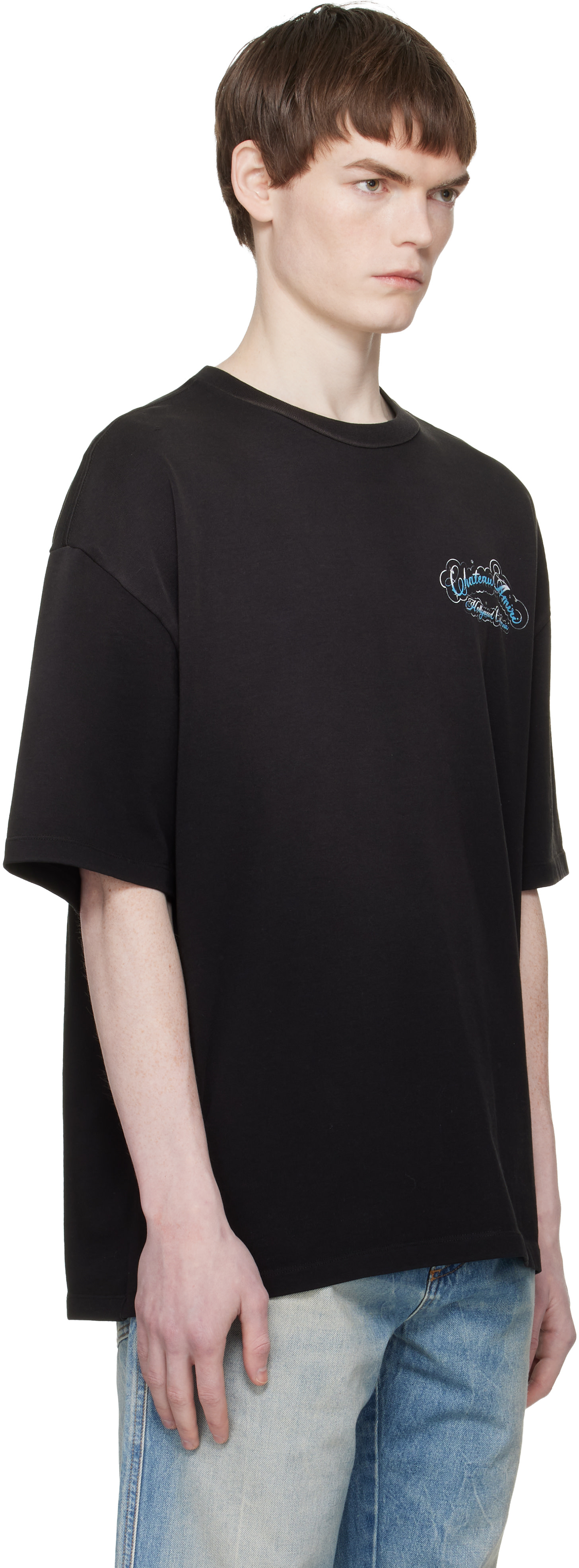 AMIRI - Black Crystal 'Chateau' Script Oversized T-shirt