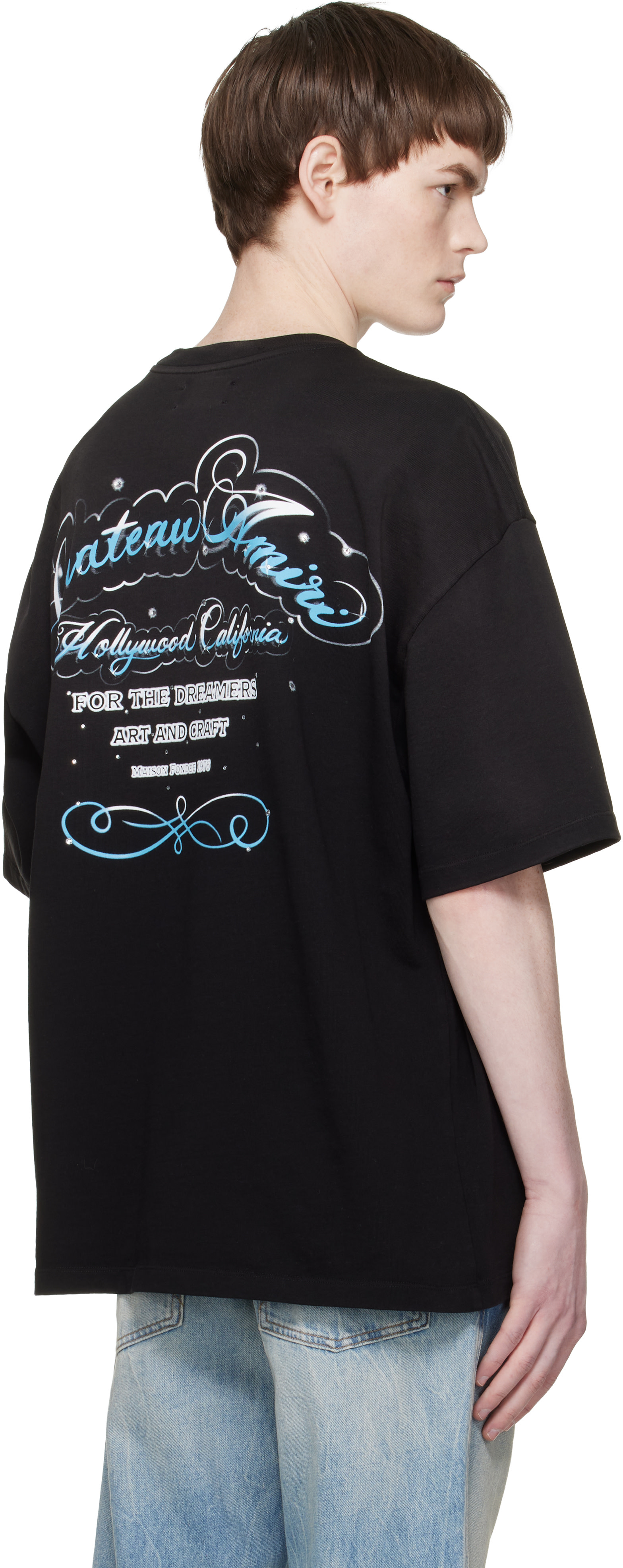 AMIRI - Black Crystal 'Chateau' Script Oversized T-shirt