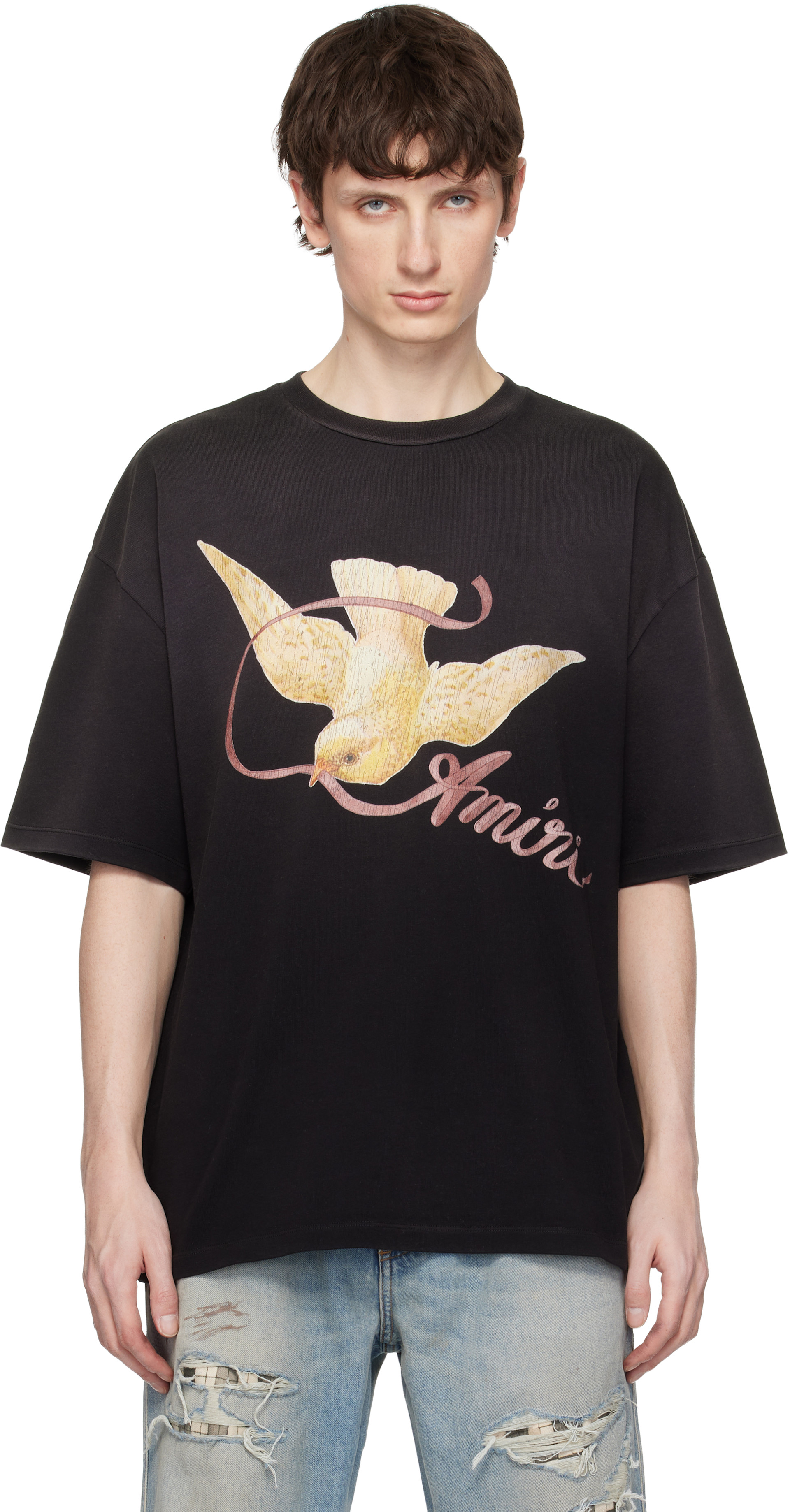 AMIRI: Black 'Amiri Ribbon' Oversized T-shirt | SSENSE AMIRI: Black 'Amiri Ribbon' Oversized T-shirt | SSENSE