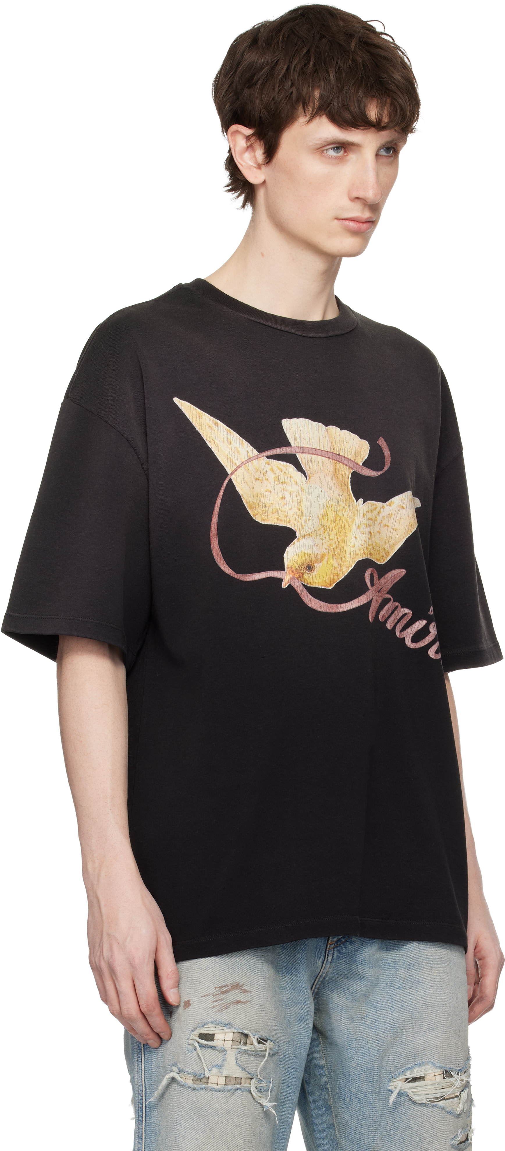 AMIRI: Black 'Amiri Ribbon' Oversized T-shirt | SSENSE