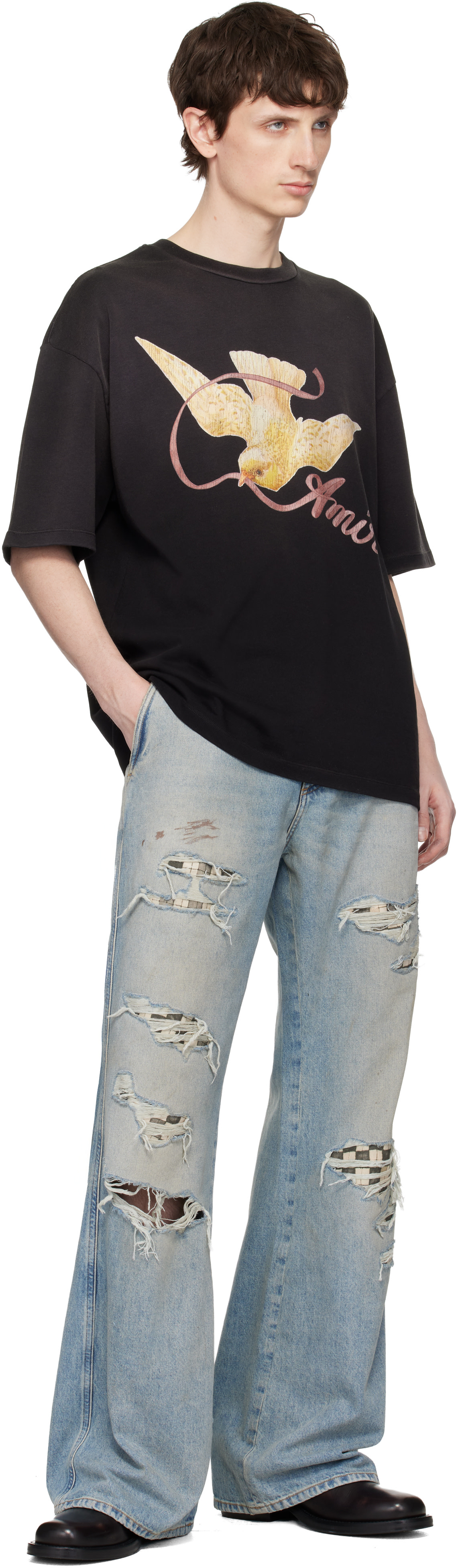 AMIRI: Black 'Amiri Ribbon' Oversized T-shirt | SSENSE