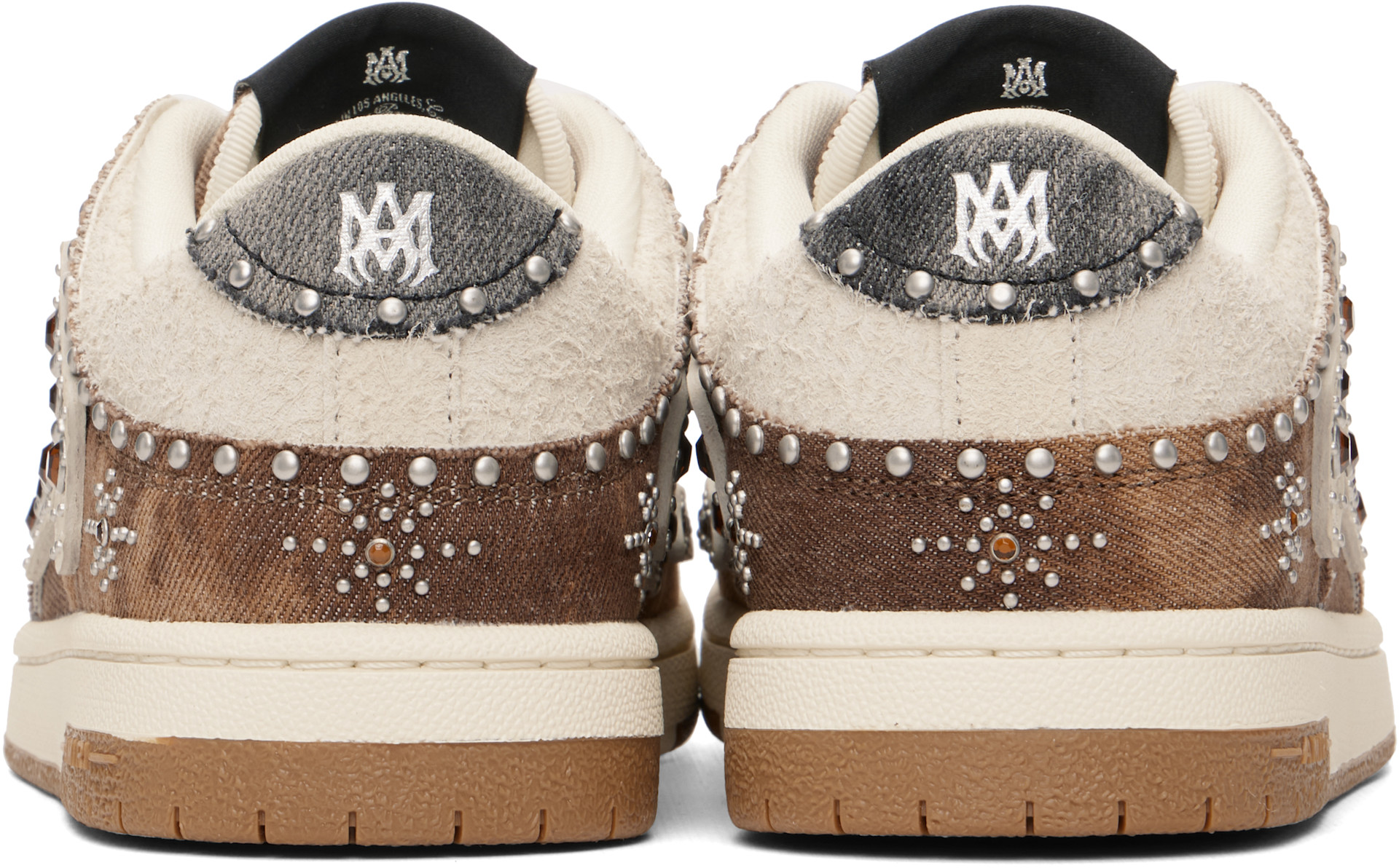 AMIRI - Brown & Beige Stud Skel Top Low Sneakers