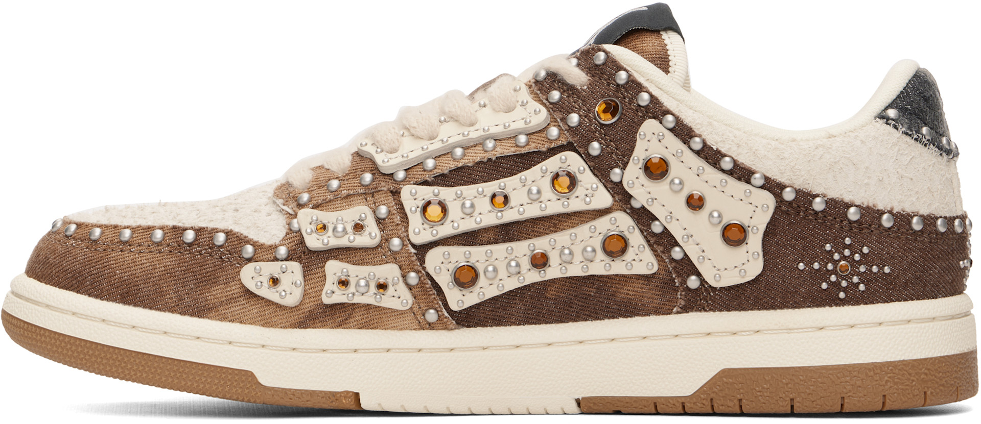 AMIRI - Brown & Beige Stud Skel Top Low Sneakers